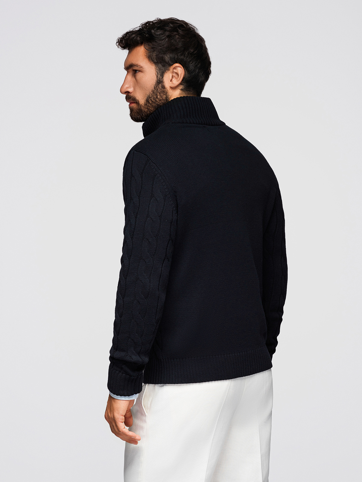 Ombre Men&#039;s plaid sweater with turtleneck zipper - black