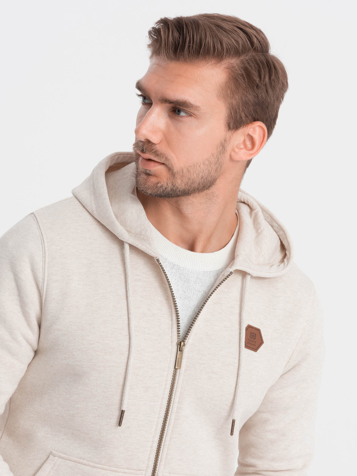 Ombre Unbuttoned men&#039;s HOODIE sweatshirt in pleasant knit fabric - cream melange