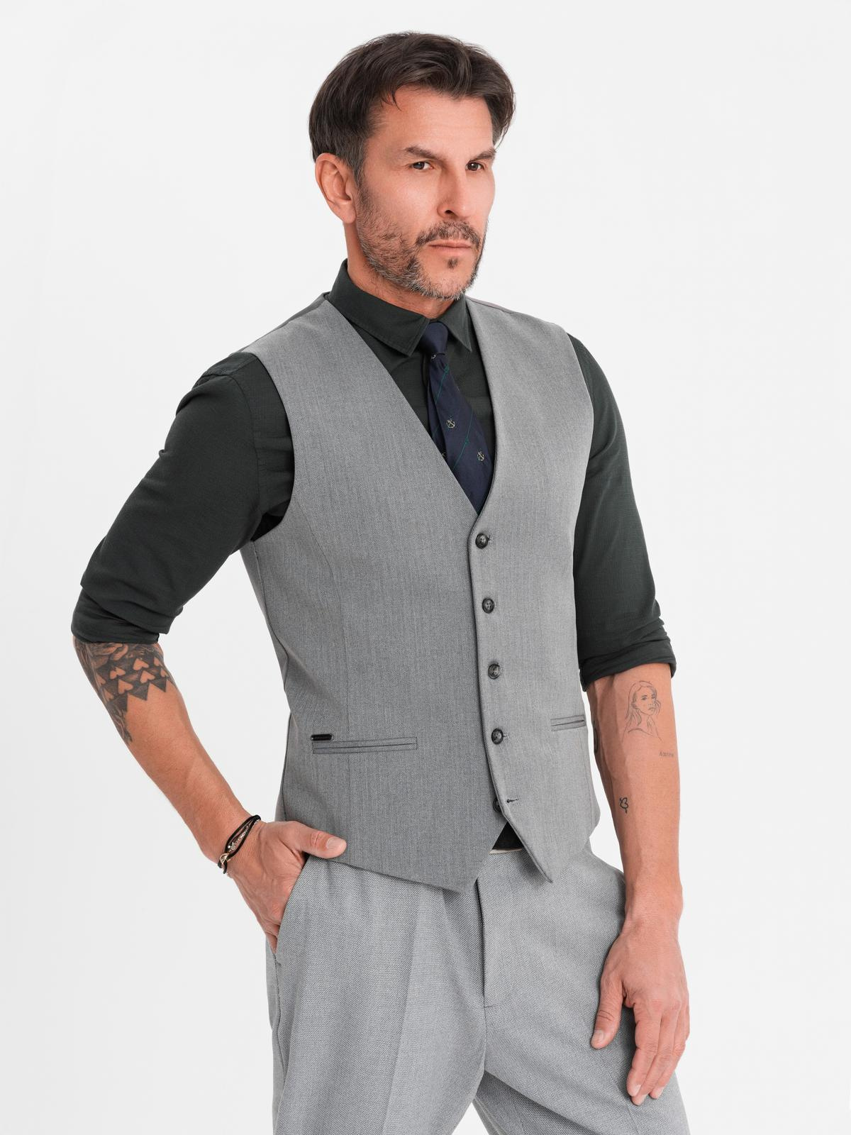 Ombre Elegant men's SLIM FIT herringbone vest - grey