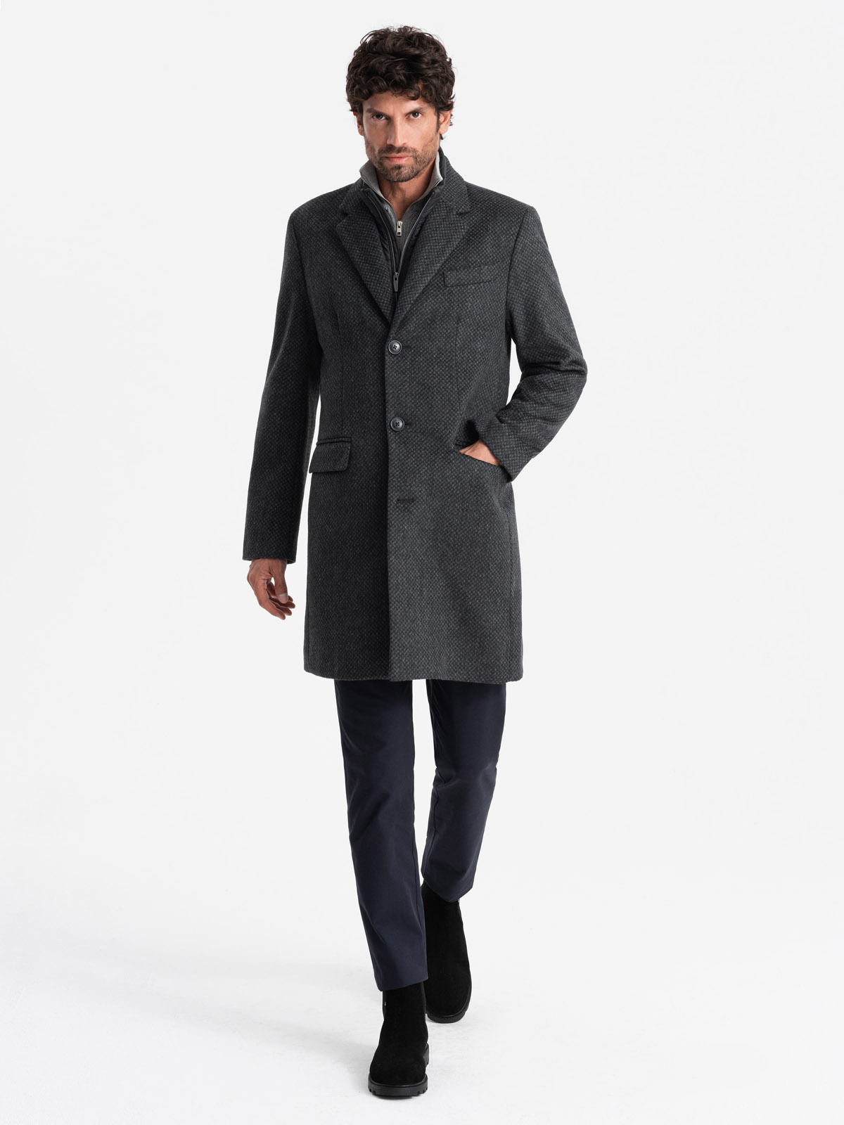 Ombre Unbuttoned Men's Wool Blend Coat - Graphite