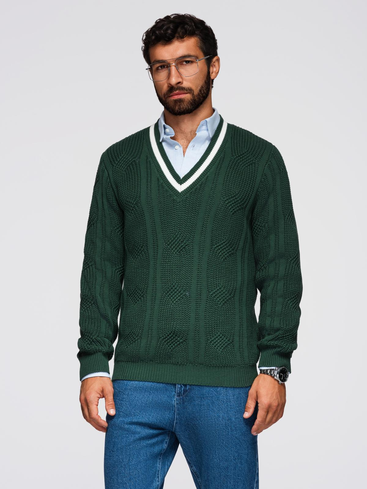 Ombre Men's plaid sweater with crew neckline - green