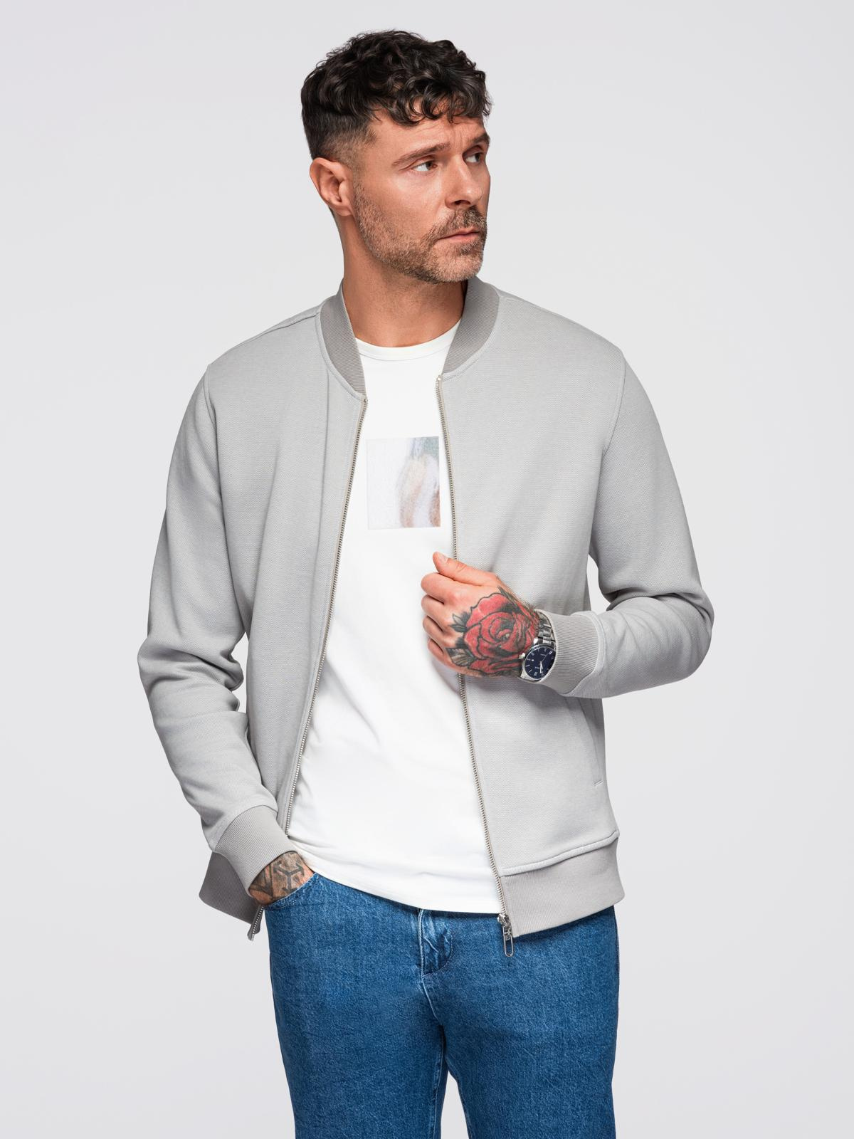Ombre Mens pique knit bomber jacket - gray
