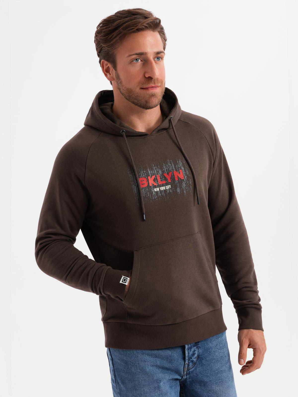 Ombre Men&#039;s Classic Printed Kangaroo Sweatshirt - Dark Brown