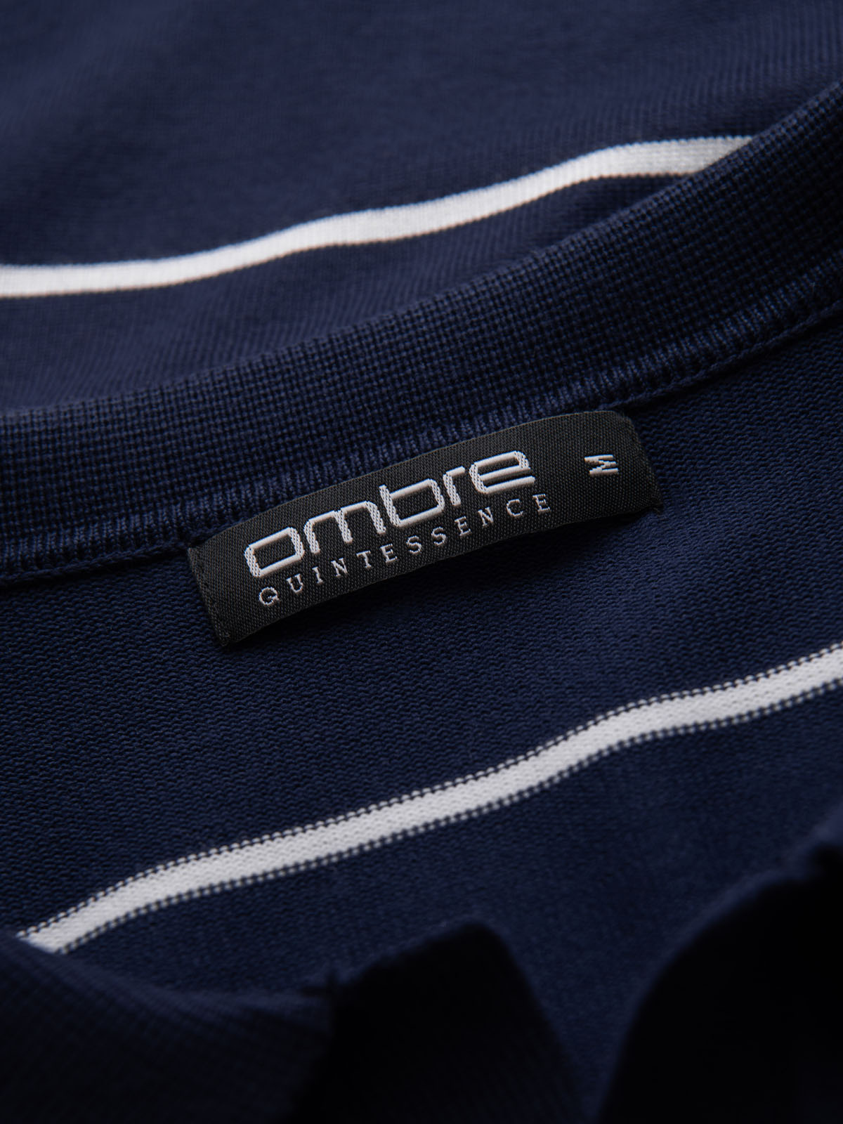 Ombre Men&#039;s horizontal striped polo longsleeve with viscose - navy blue and white