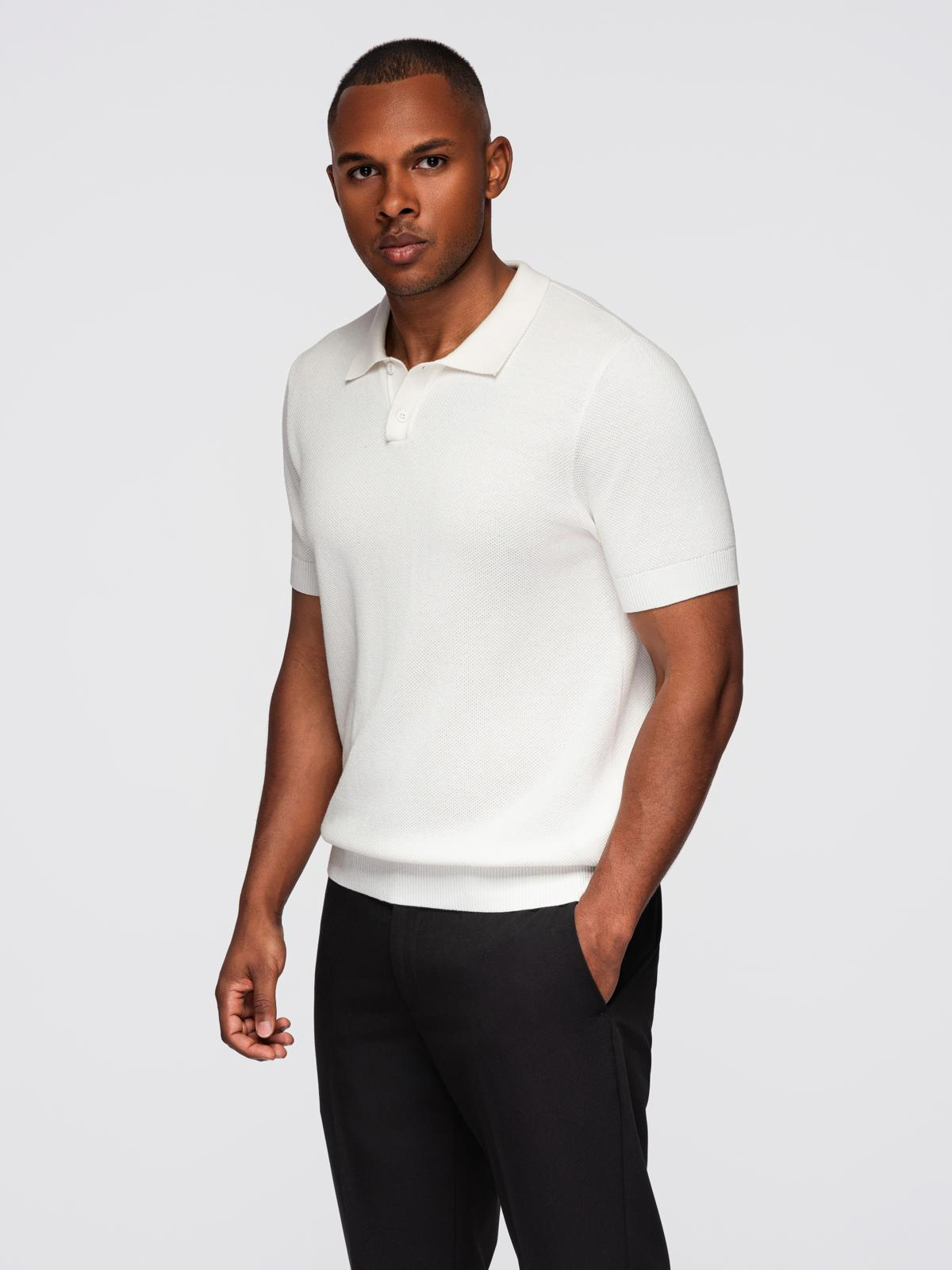Ombre Men's cotton structured knit polo shirt - broken white