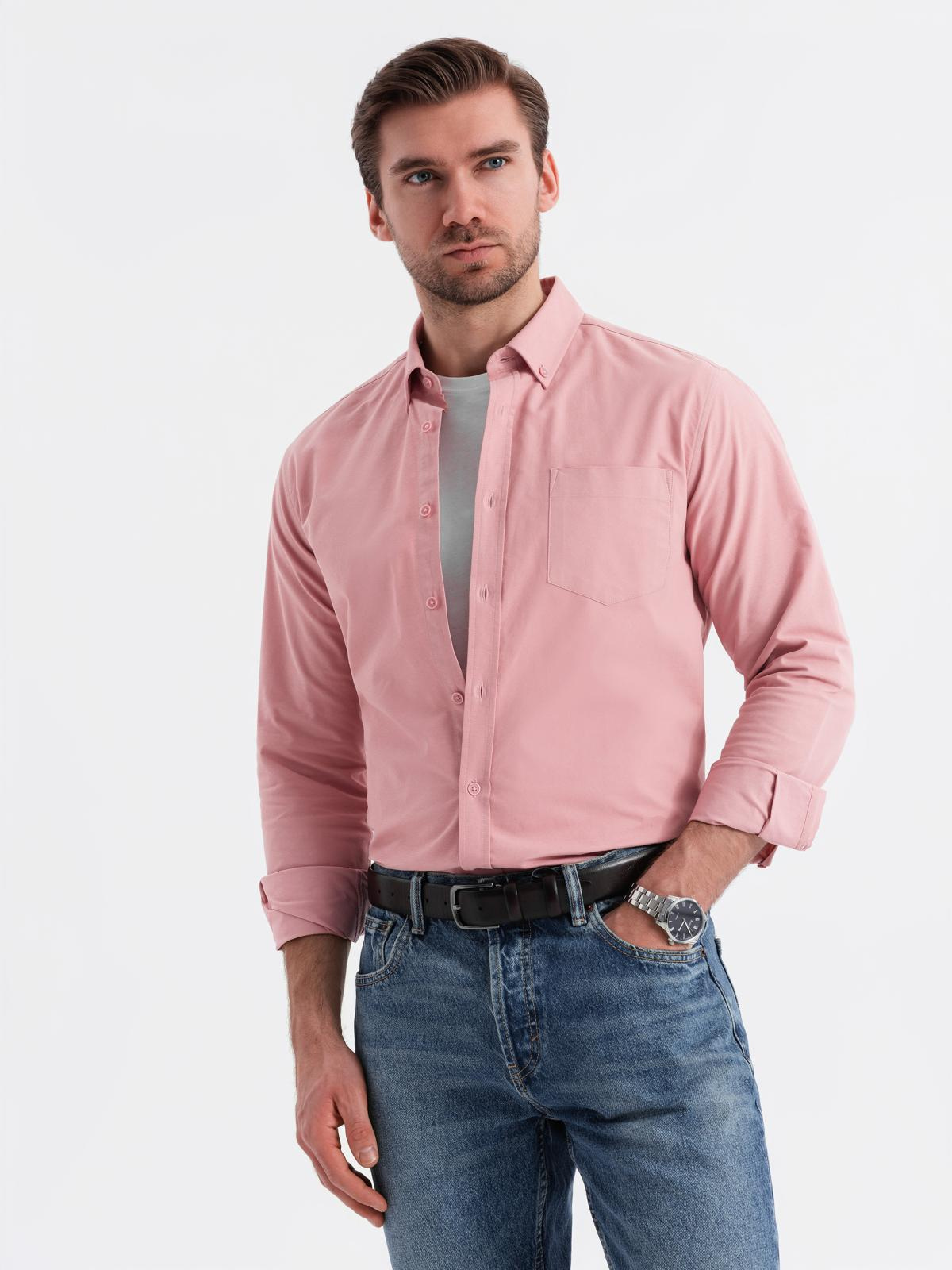 Ombre Men's REGULAR FIT cotton shirt with pocket - pink