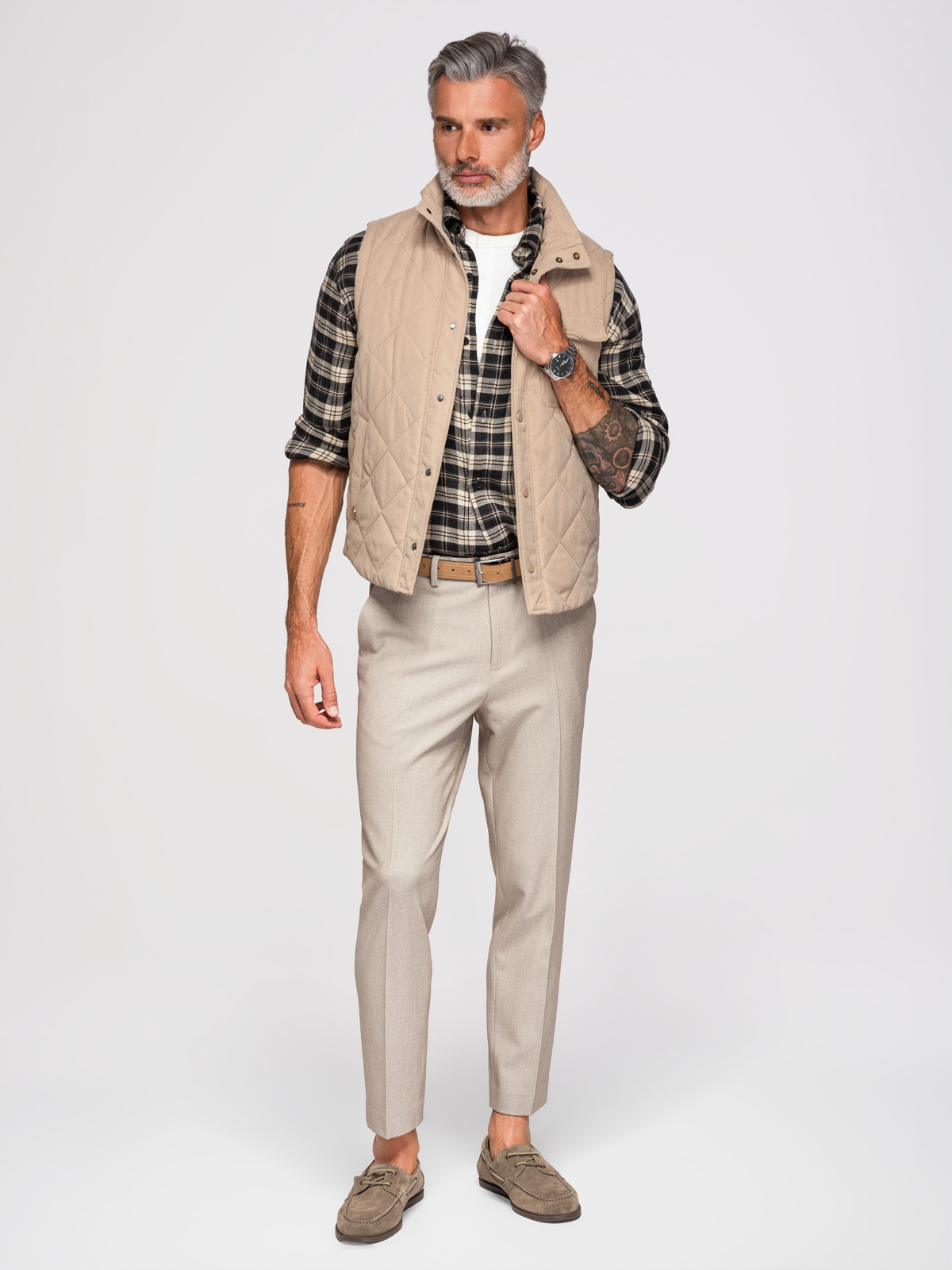 Ombre Men's peach effect quilted vest - beige