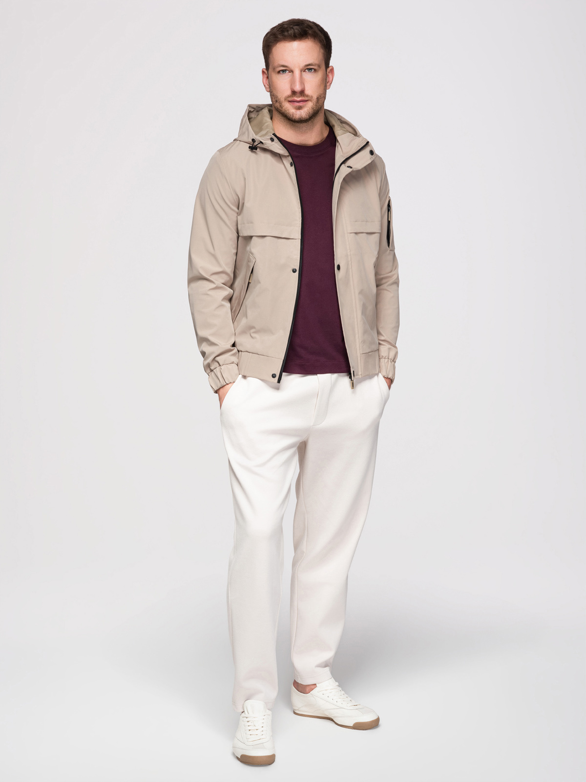 Ombre Functional men's transitional jacket with hood - beige
