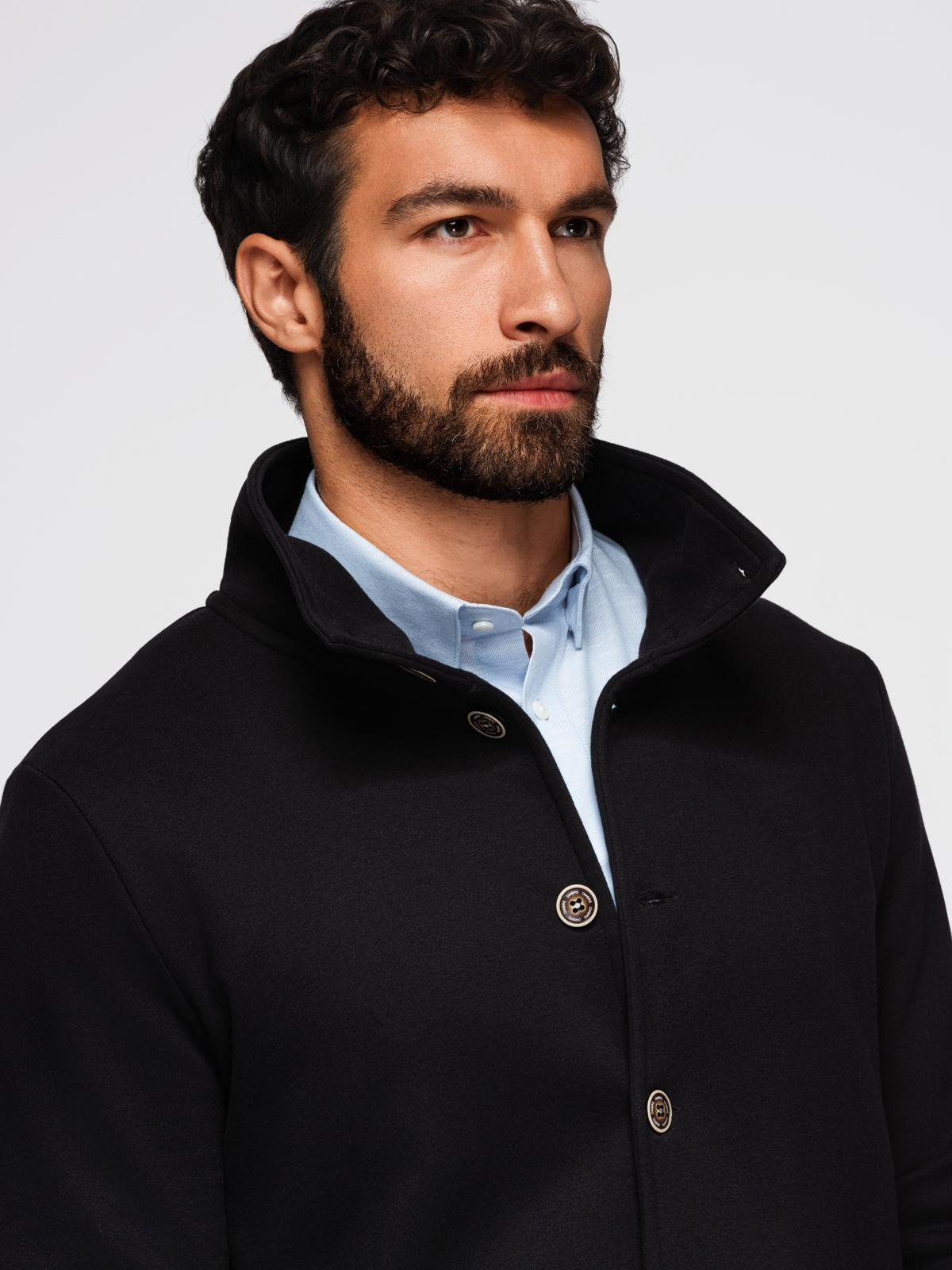 Ombre Men's button-down sweatshirt with stand-up collar - black