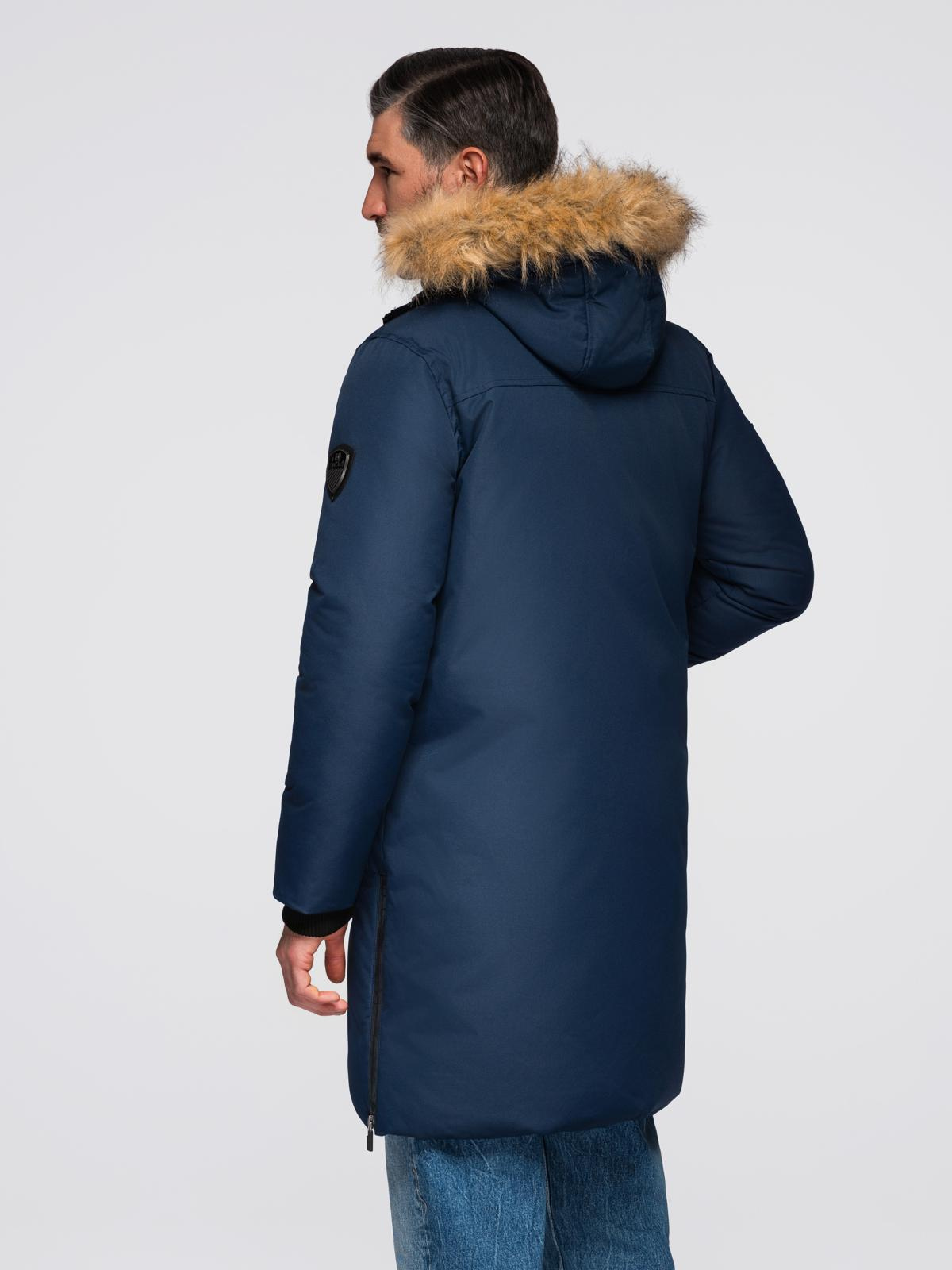 Ombre Alaskan men's winter jacket with detachable fur from the hood - navy blue