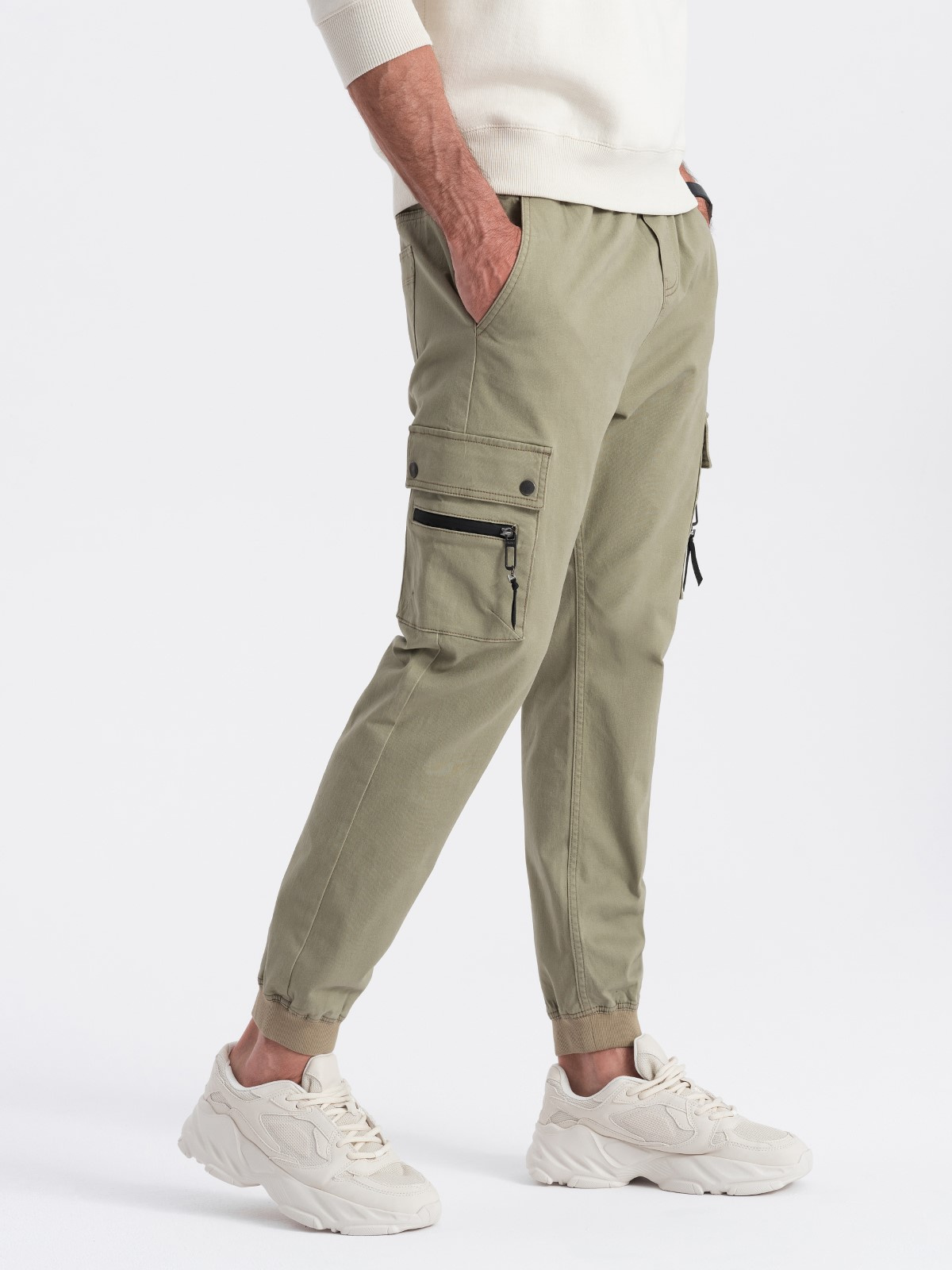 Ombre Men's JOGGER pants with zippered cargo pockets - khaki