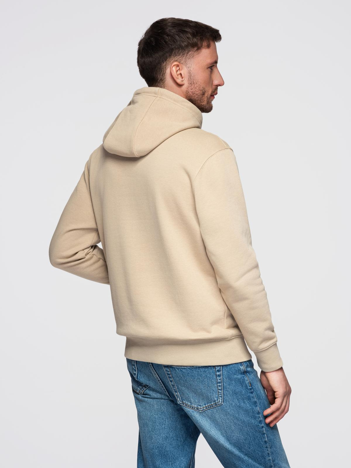 Ombre Men's kangaroo sweatshirt with hood and college style patch - sand
