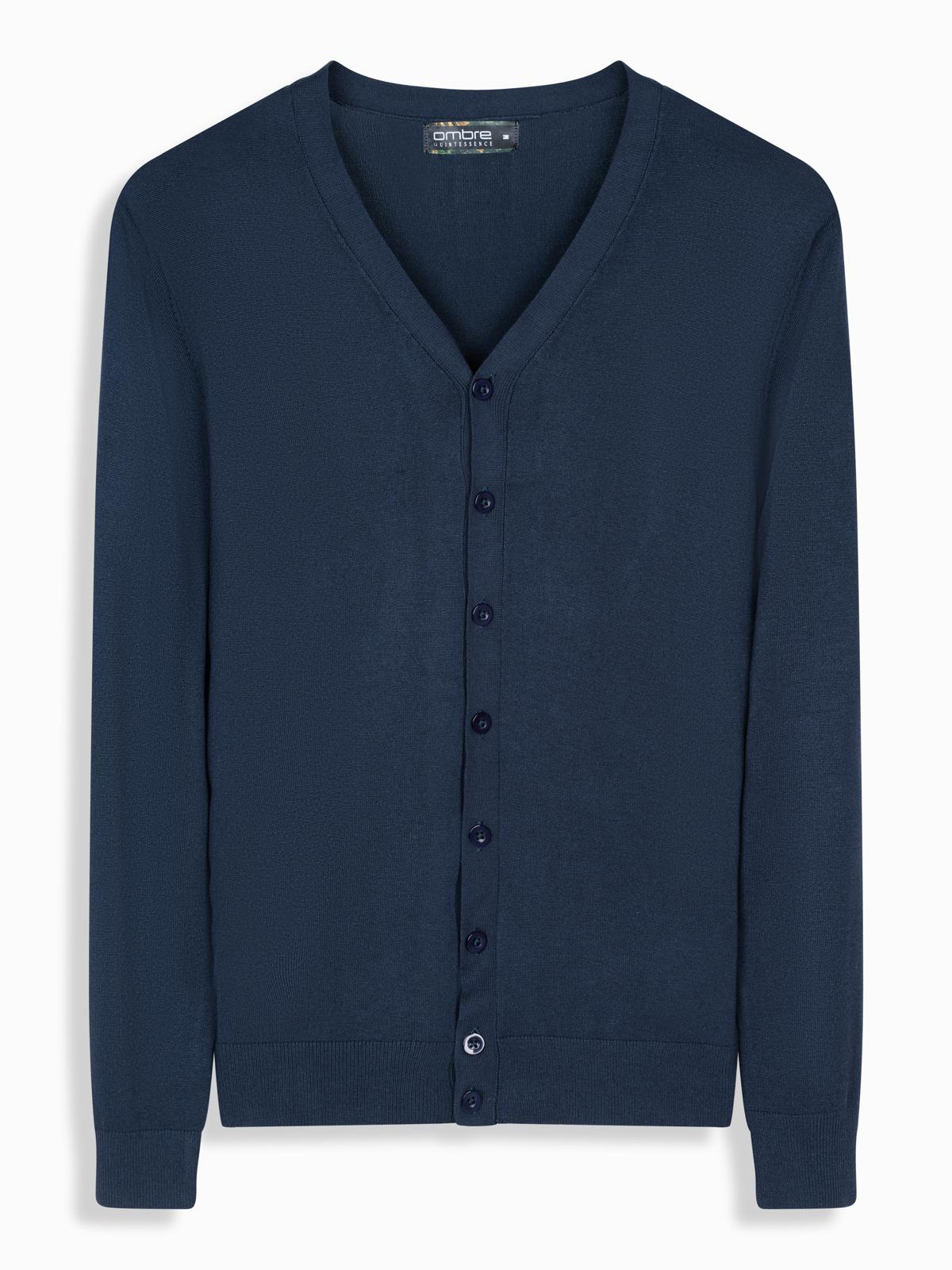 Ombre Knitted monochrome men's viscose cardigan - navy blue
