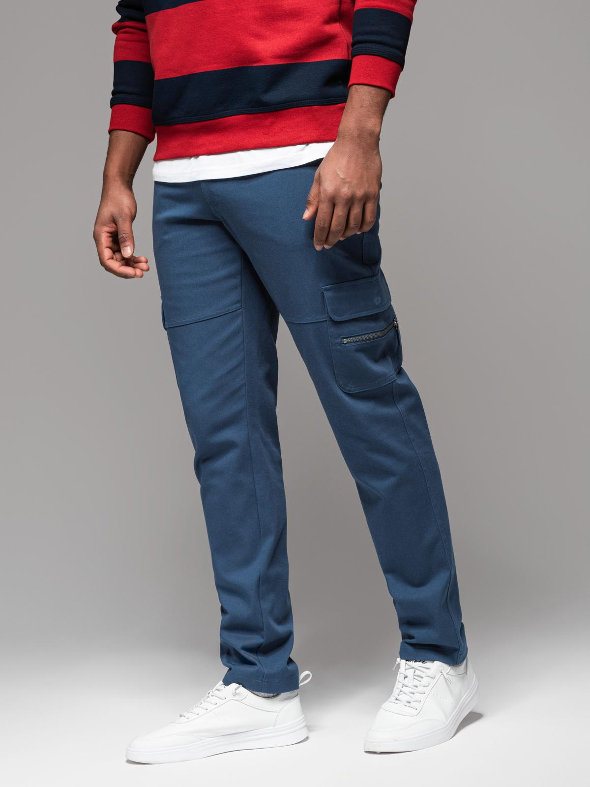 Ombre Men&#039;s STRAIGHT LEG cargo pants with zippered pockets - dark blue