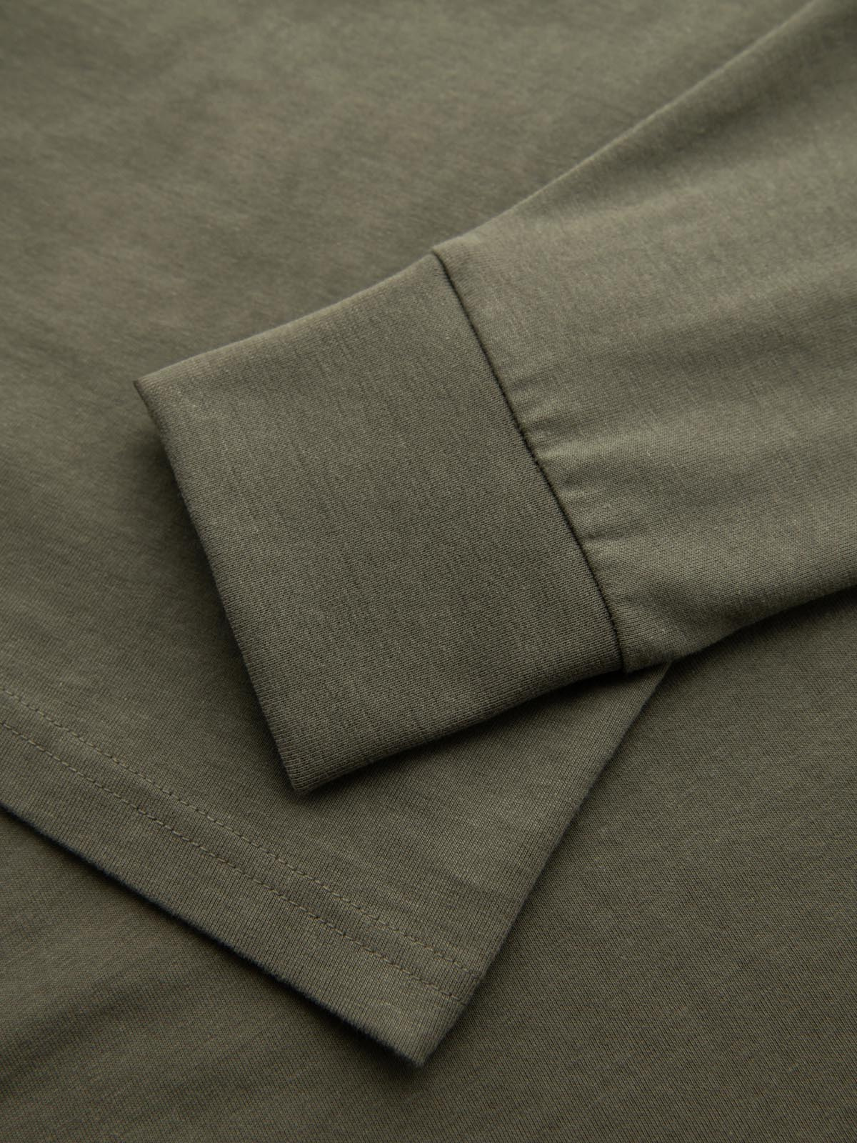 Ombre Men's cotton longsleeve with U neckline with stripes and embroidery - olive