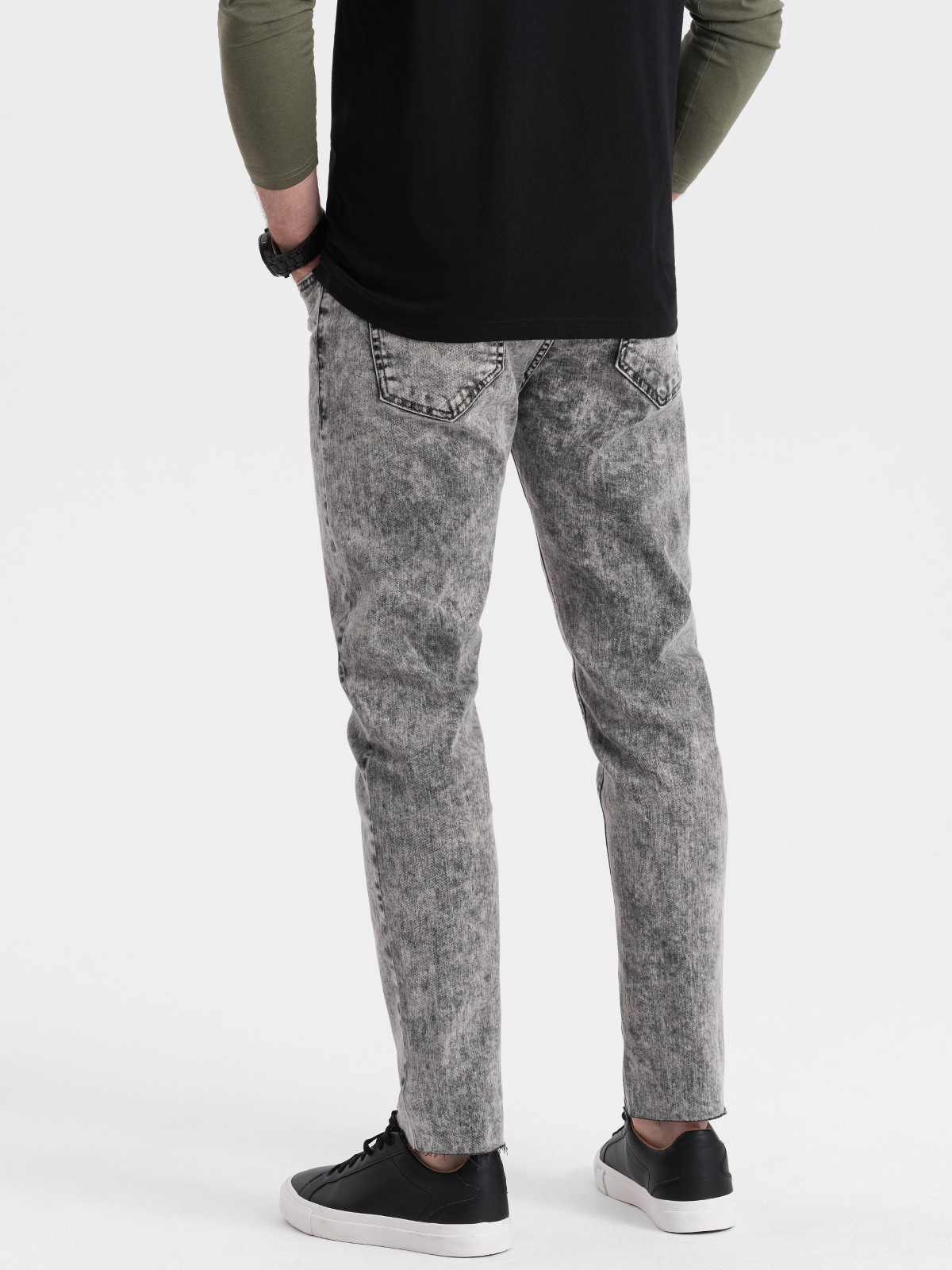 Ombre Men&#039;s marbled denim pants with raw-leg SLIM FIT - grey