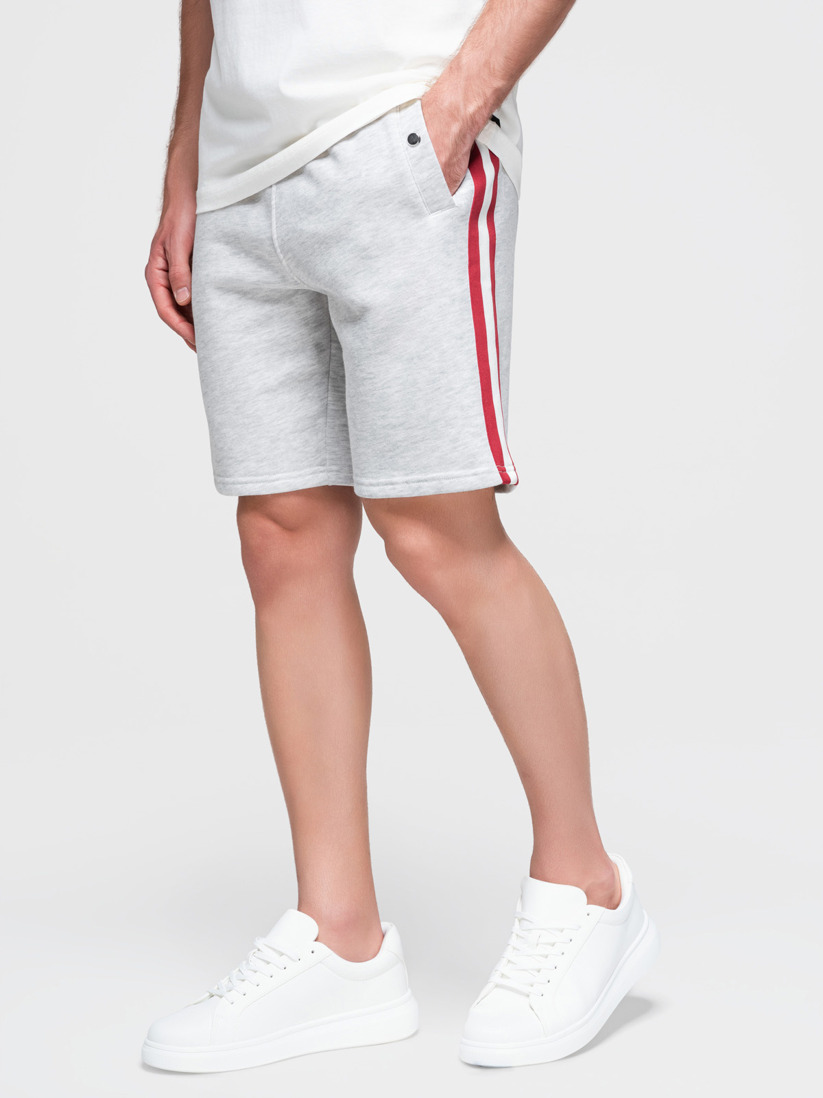 Ombre Men's sweat shorts with piping and drawstring waistband - grey melange