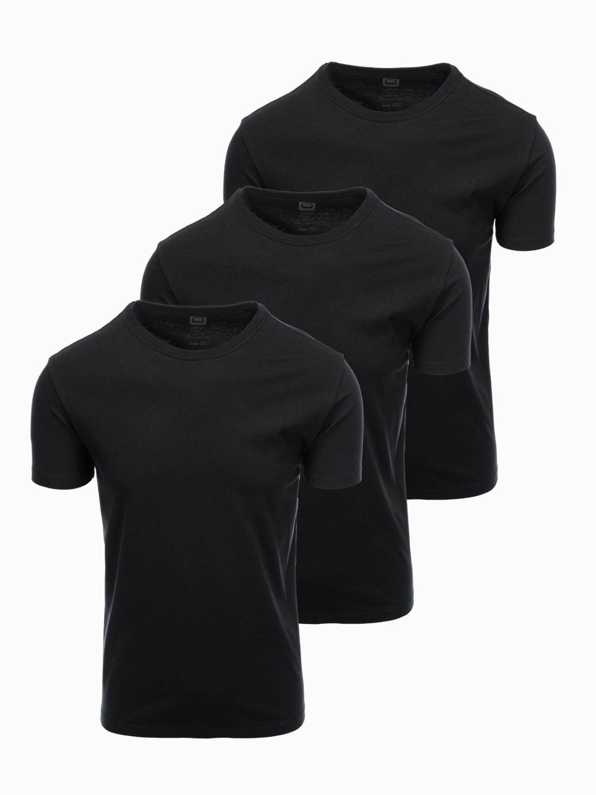 Ombre Set of BASIC men's cotton shirts with round neckline - 3x black