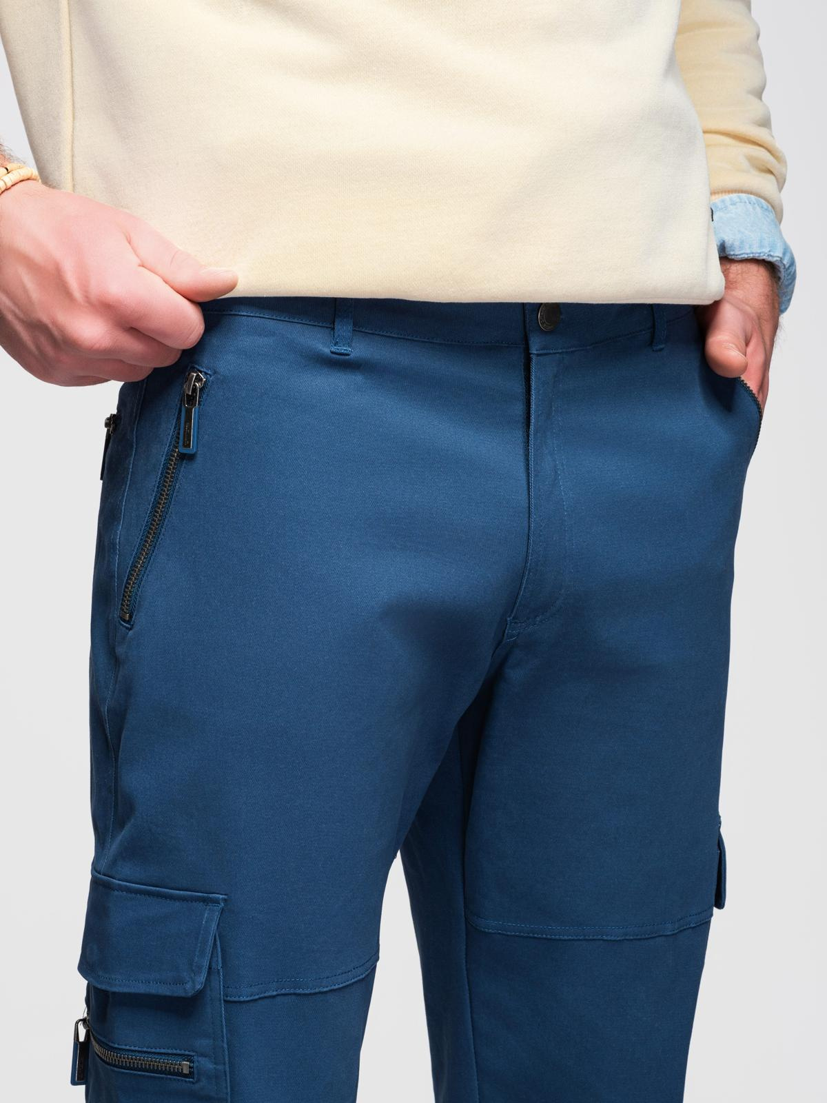 Ombre Men's STRAIGHT LEG cargo pants with zippered pockets - dark blue
