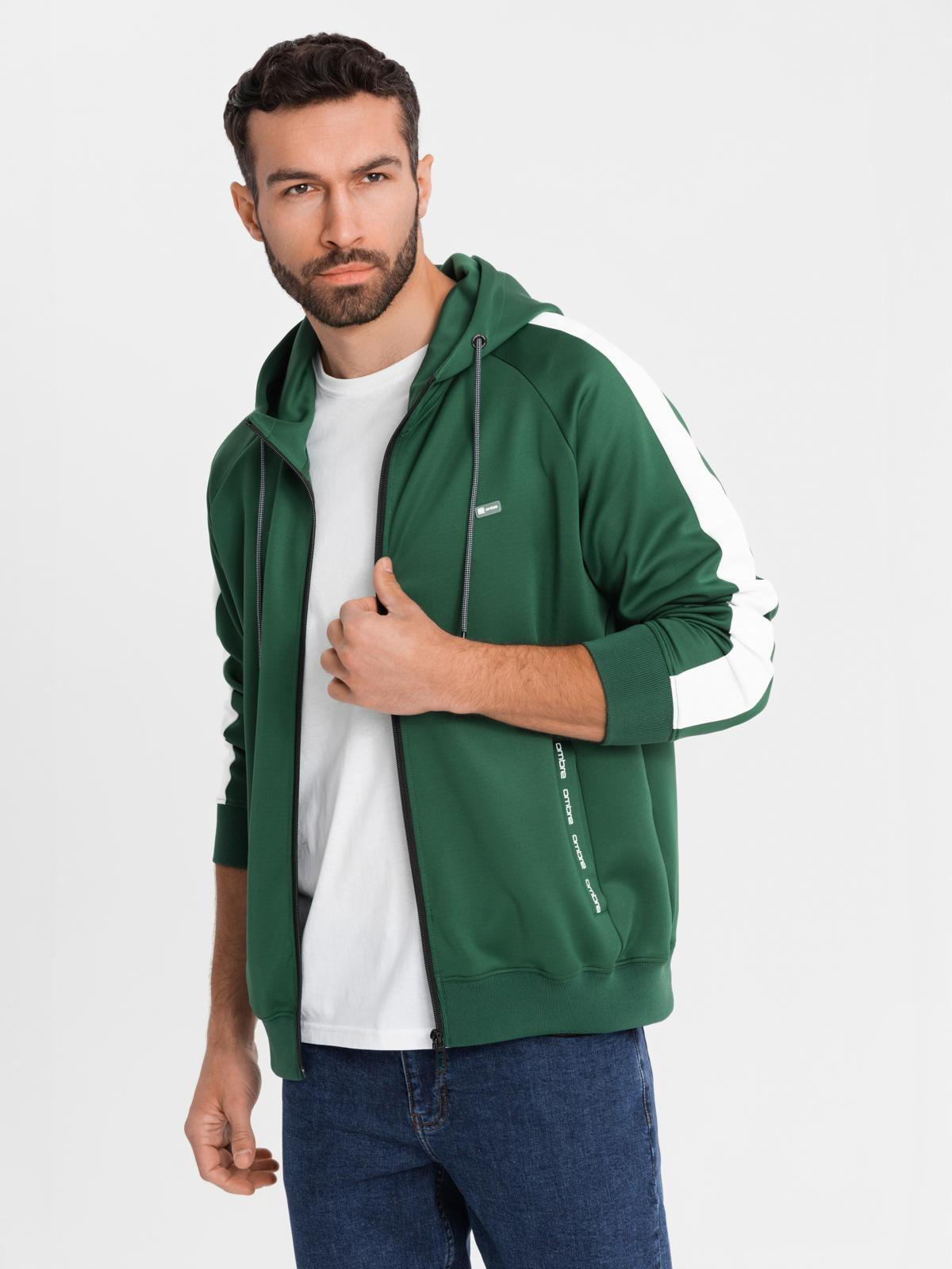 Ombre Unzipped men's hooded sweatshirt with piping - dark green