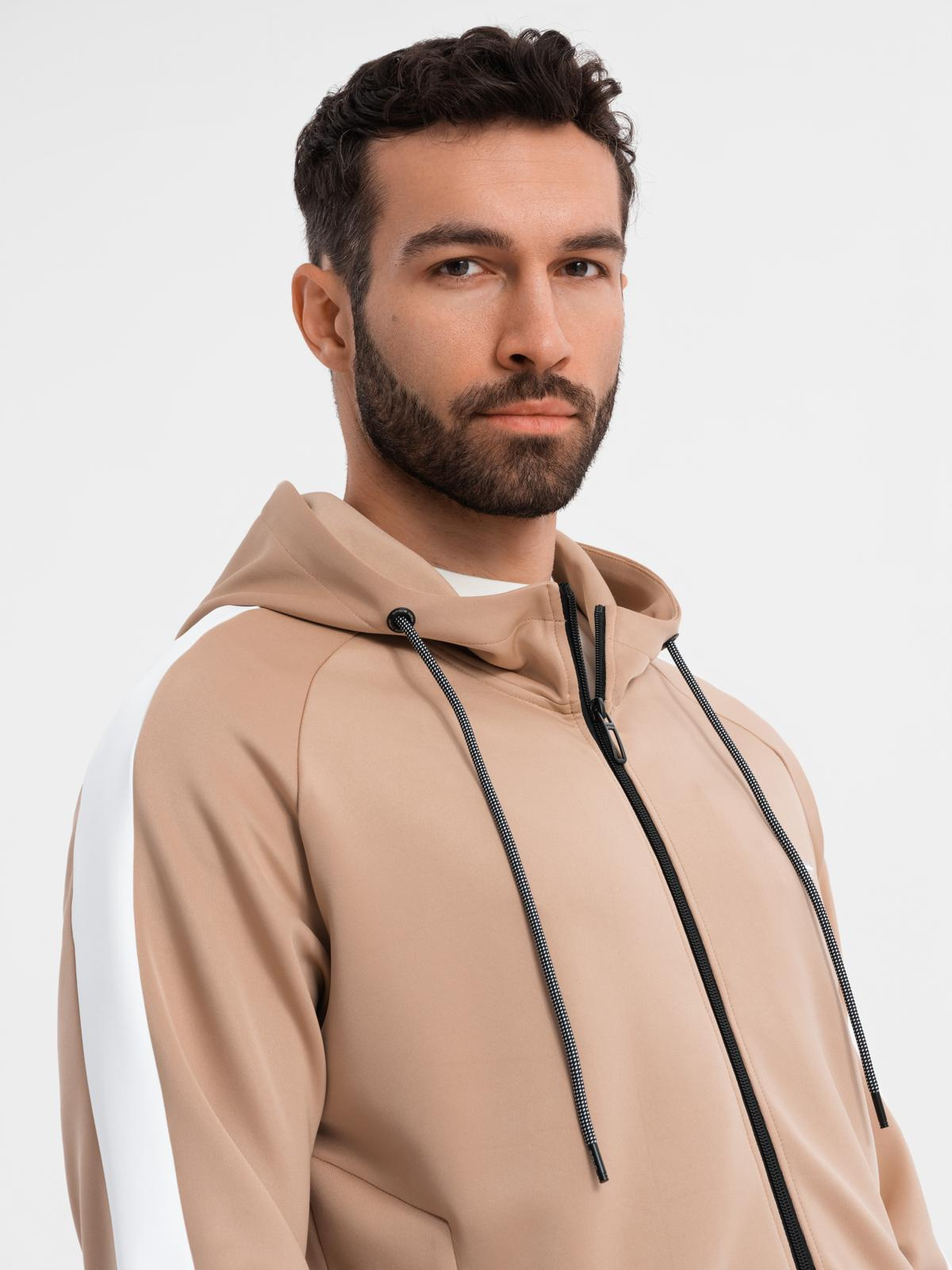 Ombre Unzipped men's hooded sweatshirt with piping - beige
