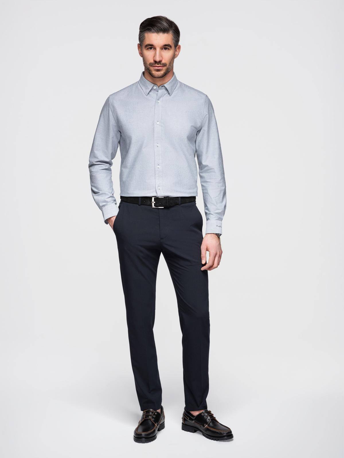 Ombre Elegant men's oxford shirt with embroidery - light grey