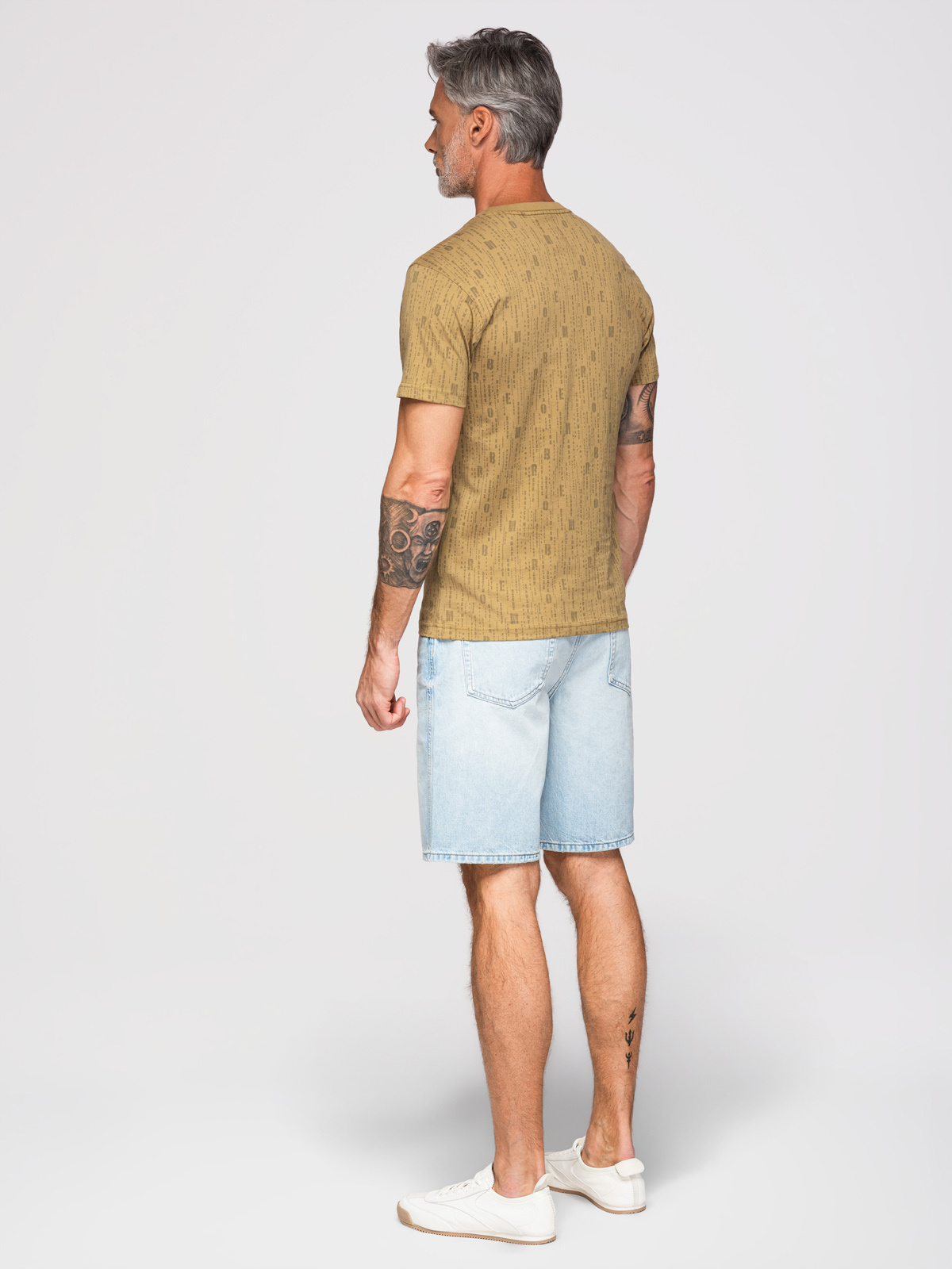 Ombre Printed cotton T-shirt with round neckline - dark olive