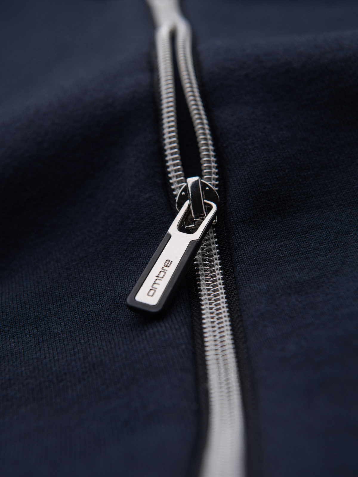 Ombre Men's sweatshirt with decorative zips on the front - navy blue