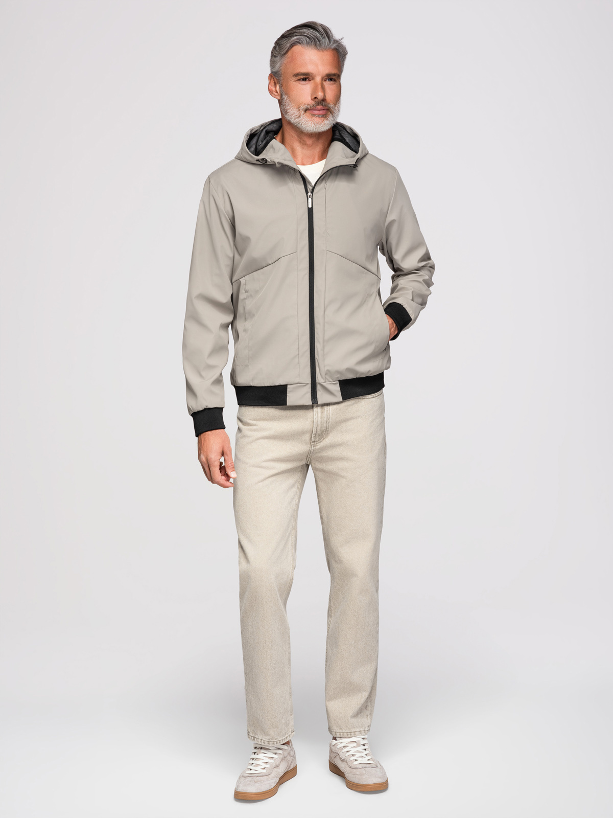 Ombre Men's lightweight jacket with mesh lining and hood - grey