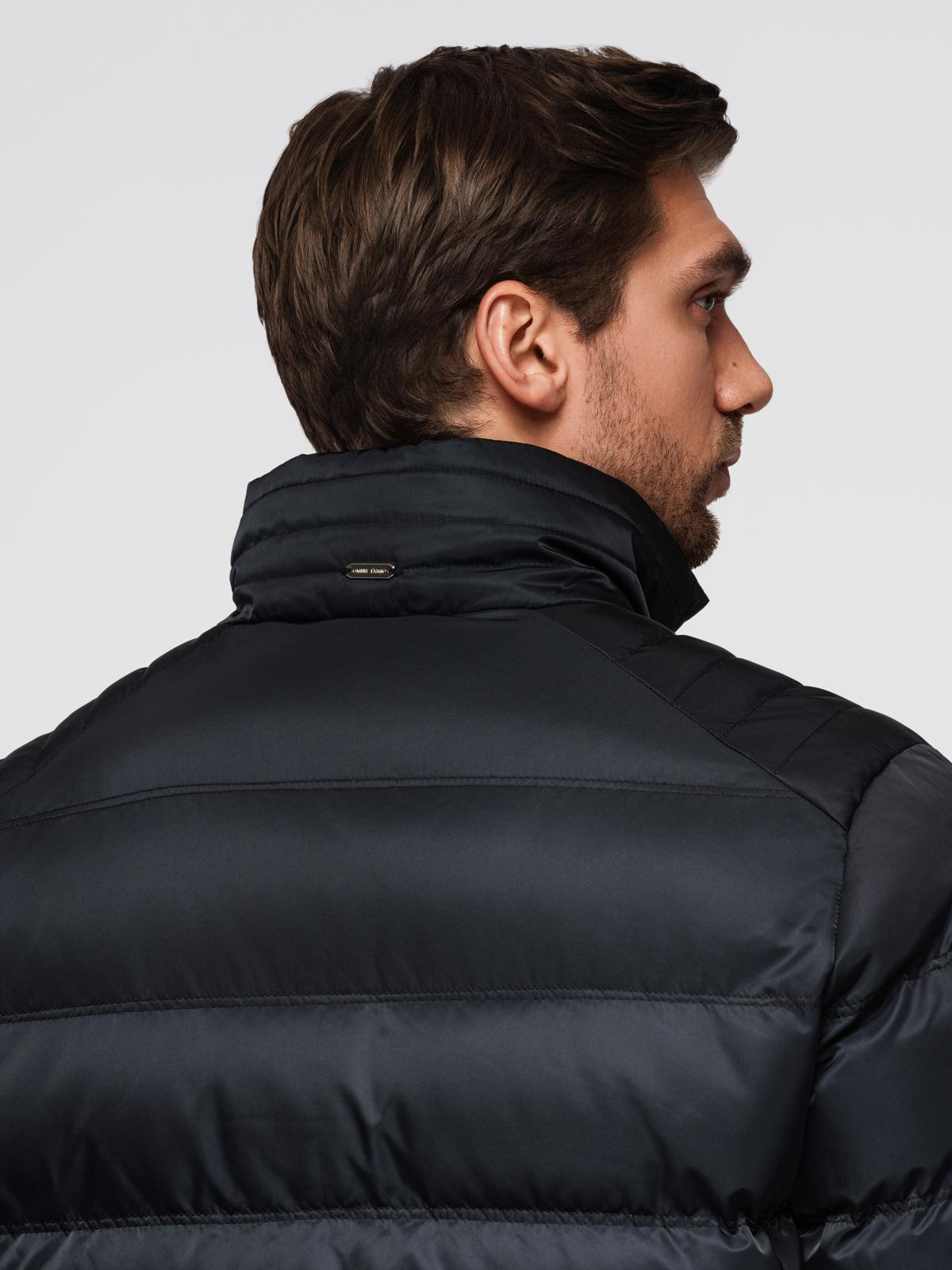 Ombre Men&#039;s quilted jacket with gloss and stand-up collar - black