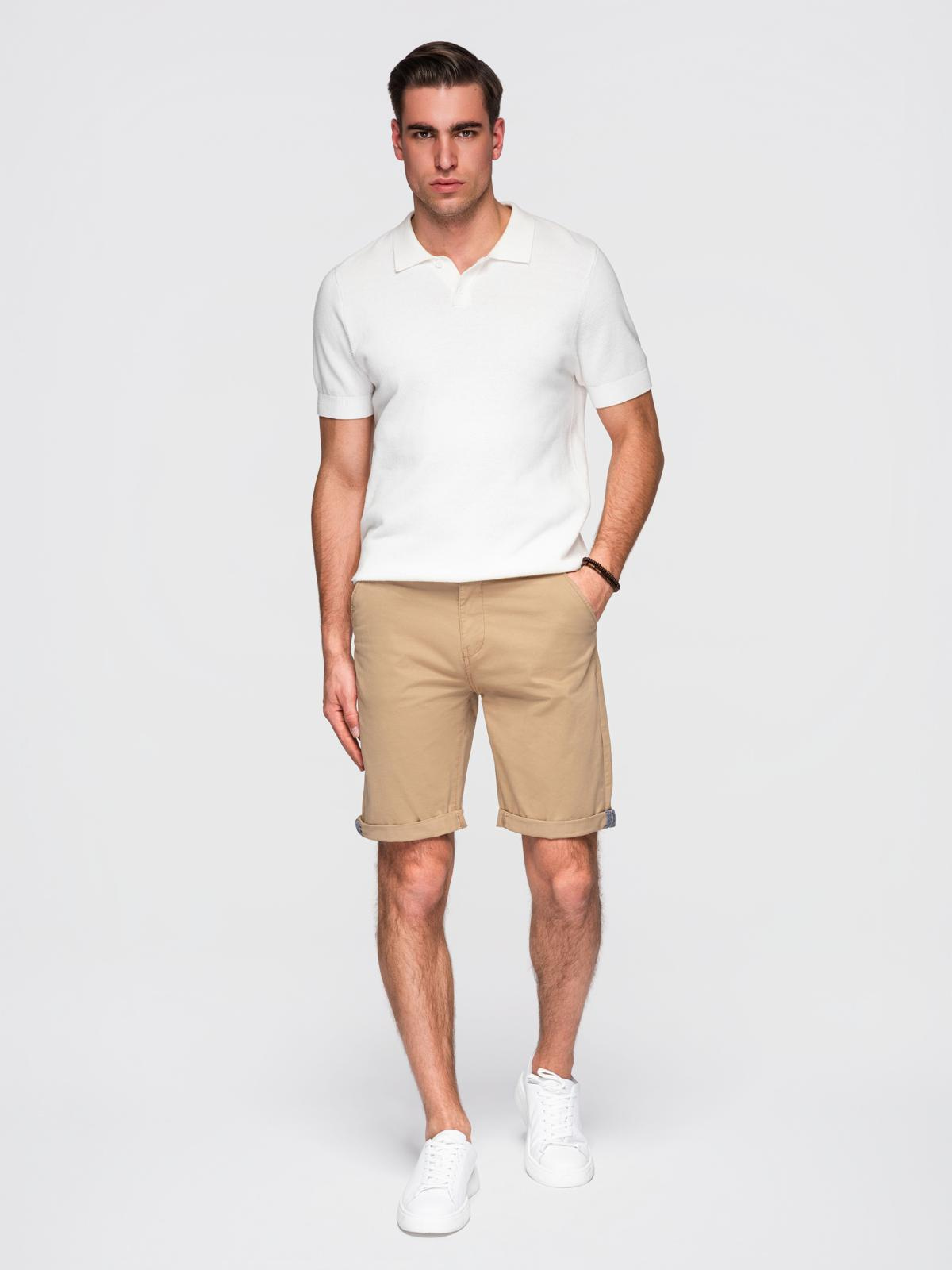 Ombre Classic men's chino shorts with rolled up leg - beige