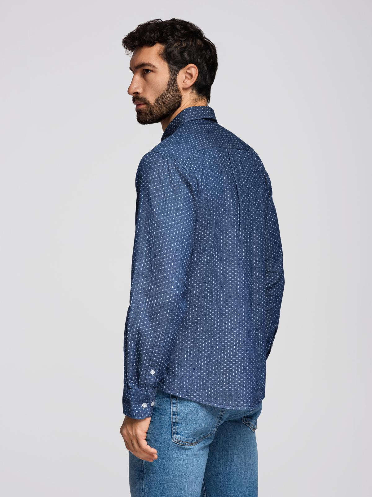 Ombre Men's patterned thin denim shirt with pocket - blue
