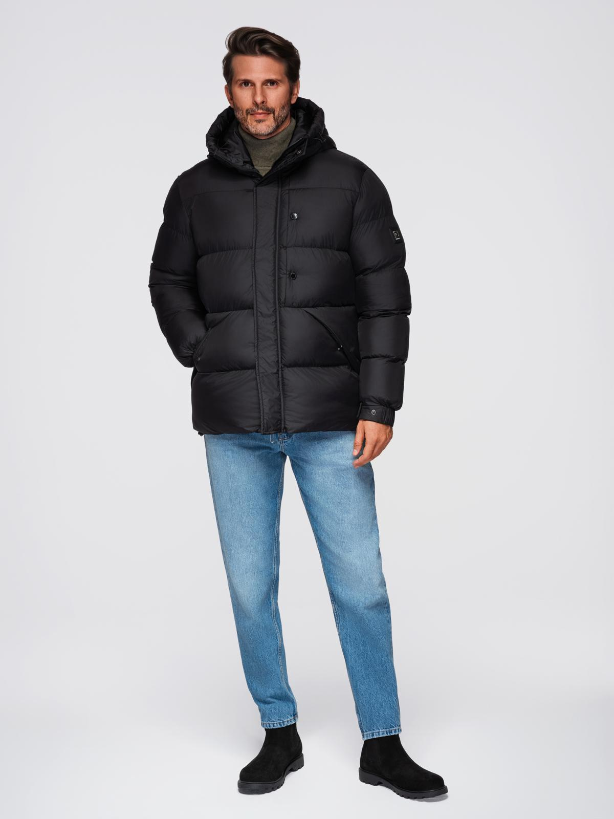 Ombre Men&#039;s quilted jacket with high zipped hood - black