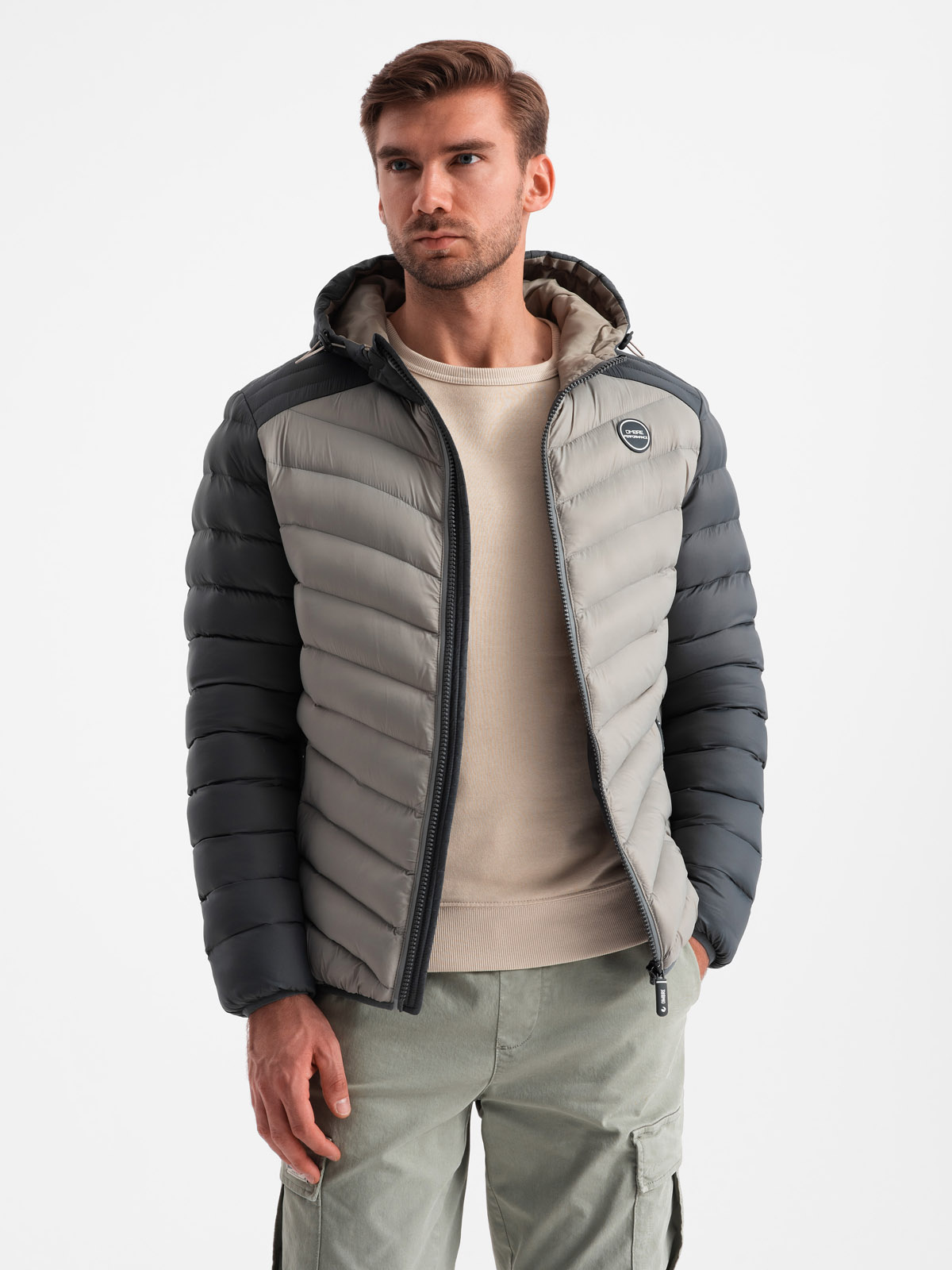 Ombre Men's quilted nylon sports style jacket - ash