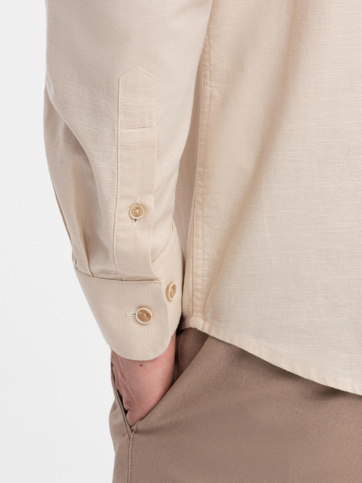Ombre Men's linen shirt with classic collar and pockets REGULAR FIT - cream
