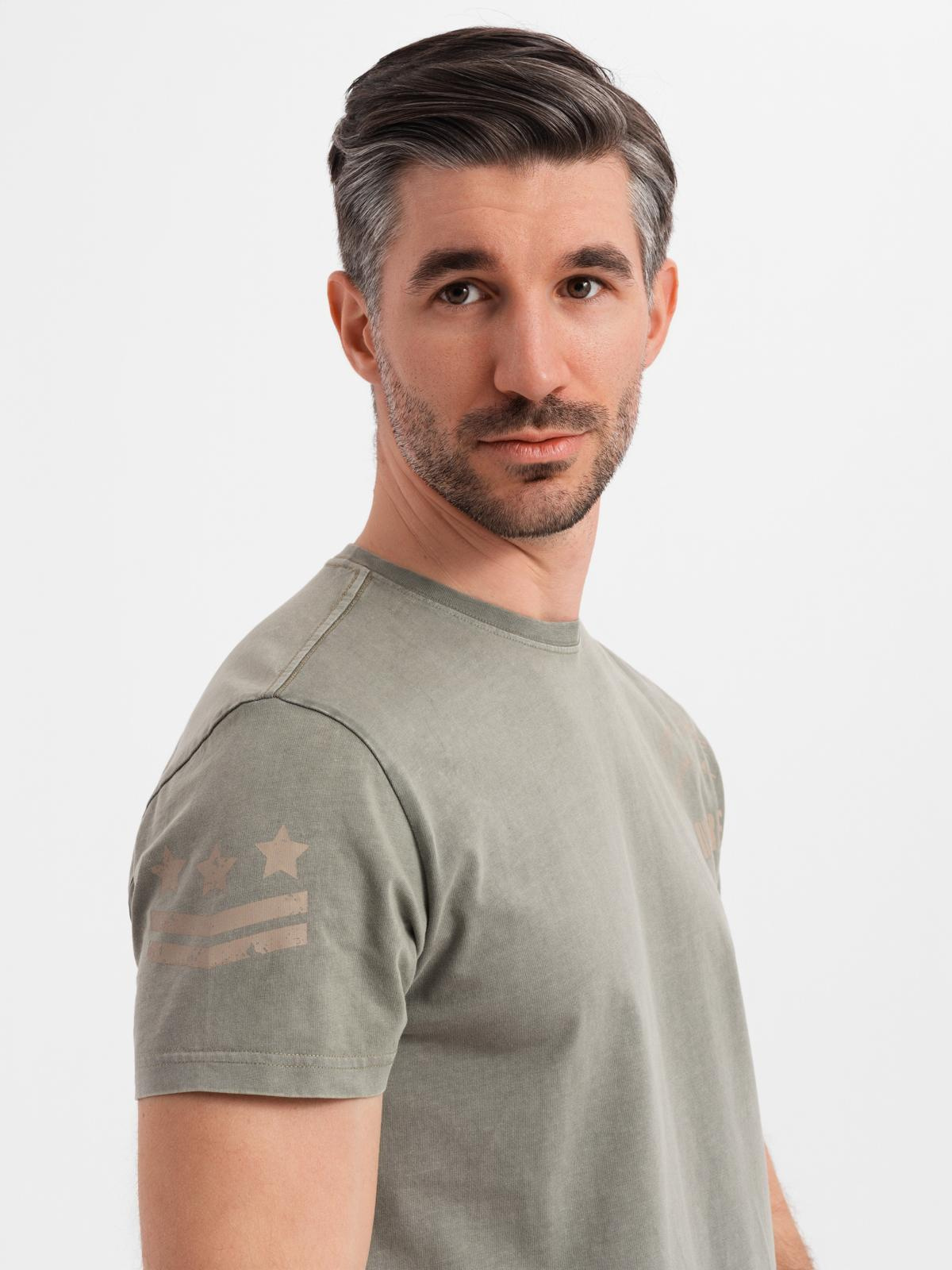 Ombre Men's military-style printed cotton T-shirt - light olive