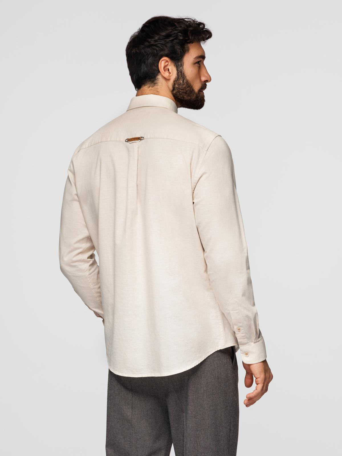 Ombre Men's linen shirt with classic collar and pockets REGULAR FIT - cream