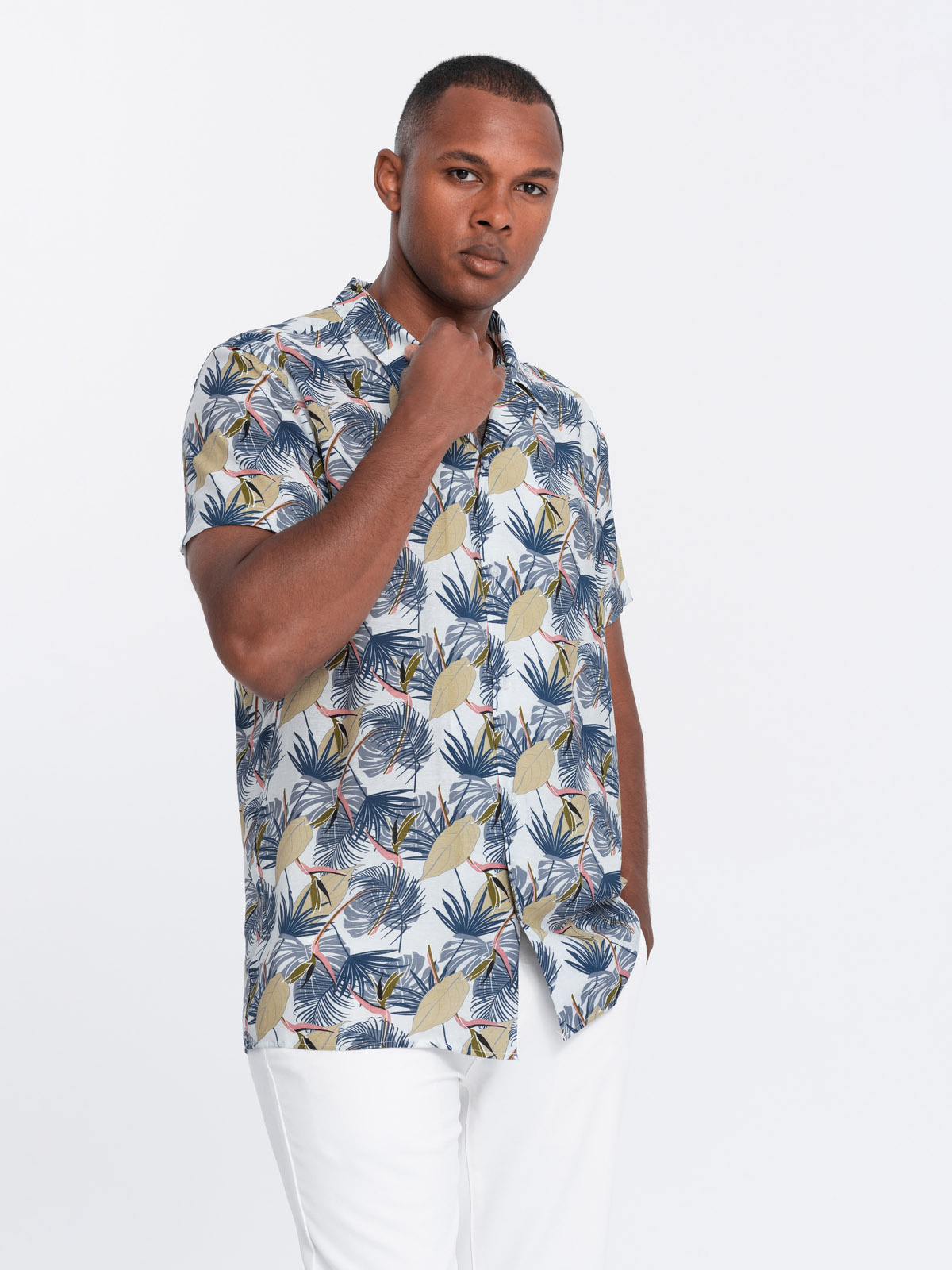 Ombre Viscose patterned men&#039;s short sleeve shirt - palm trees