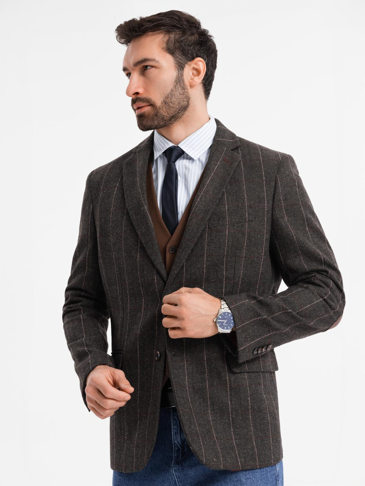 Ombre Men&#039;s elegant plaid blazer with wool blend - graphite