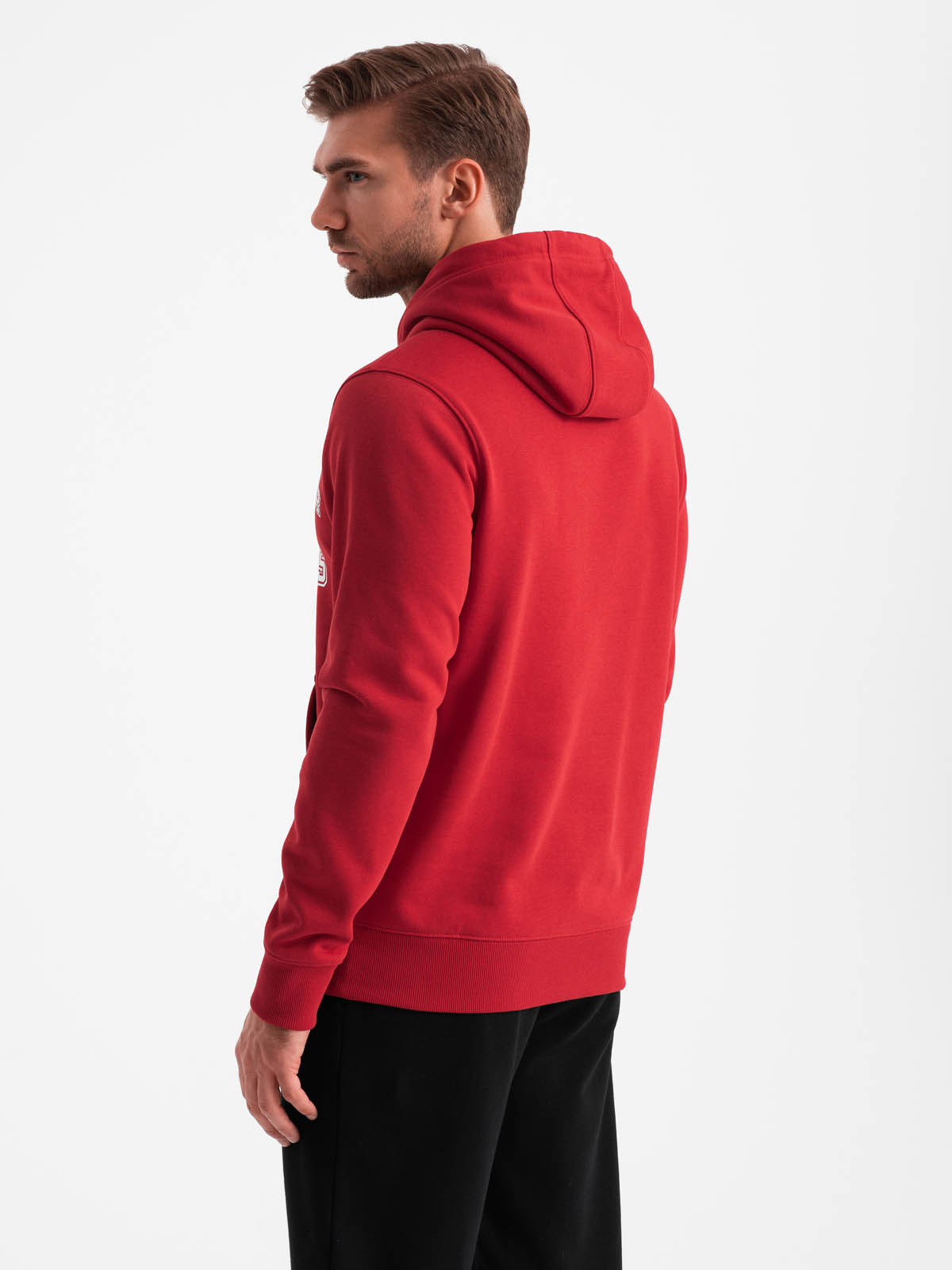 Ombre Men&#039;s college style printed kangaroo hoodie - red