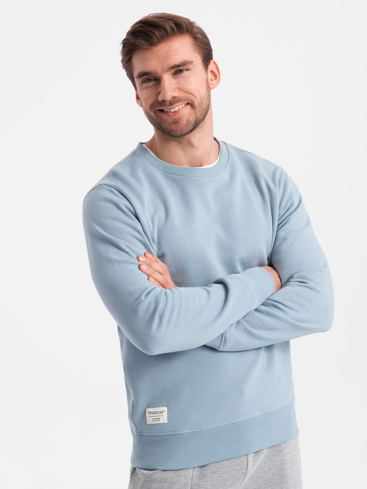 Ombre BASIC Men's Sweatshirt With Round Neckline - Blue