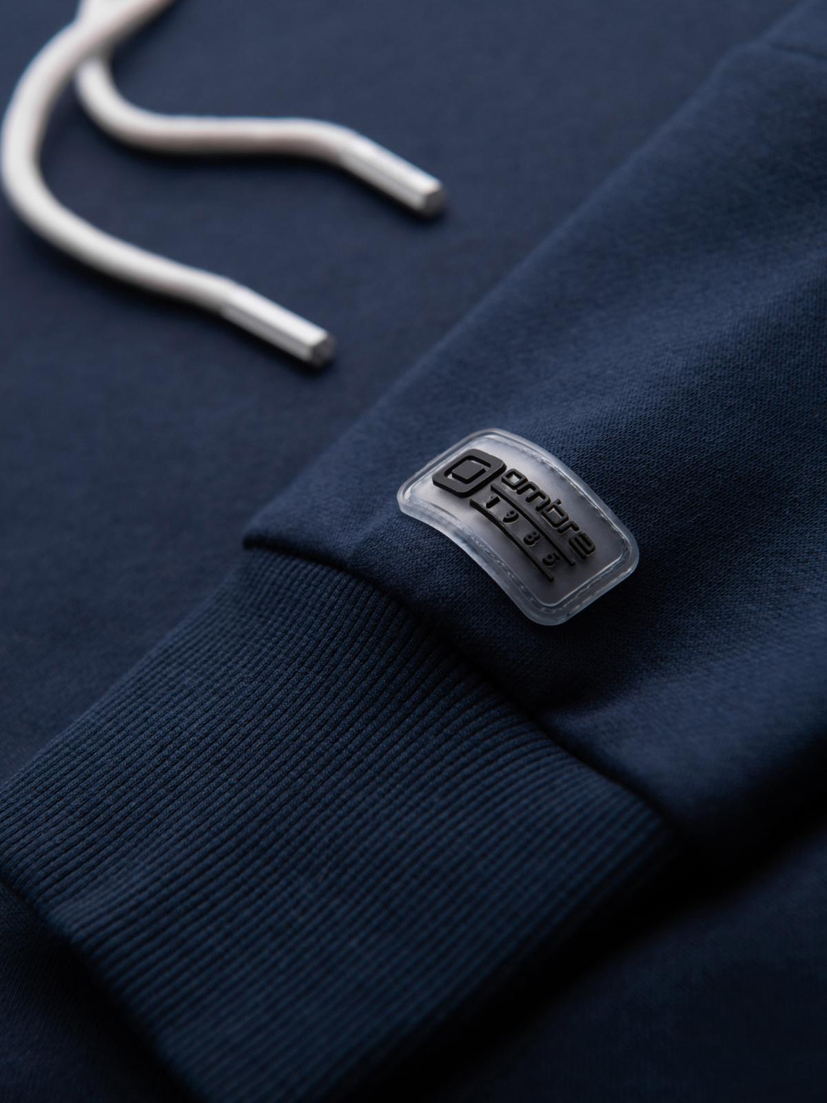 Ombre Men's sweatshirt with contrast stitching and hood - navy blue