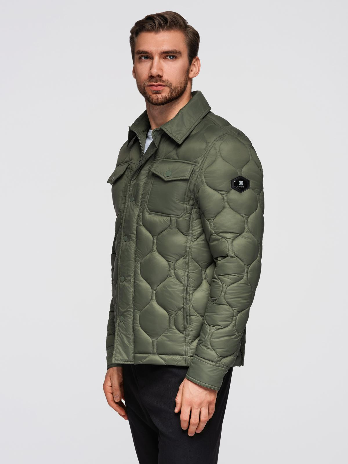 Ombre Men&#039;s quilted jacket in shirt cut - olive