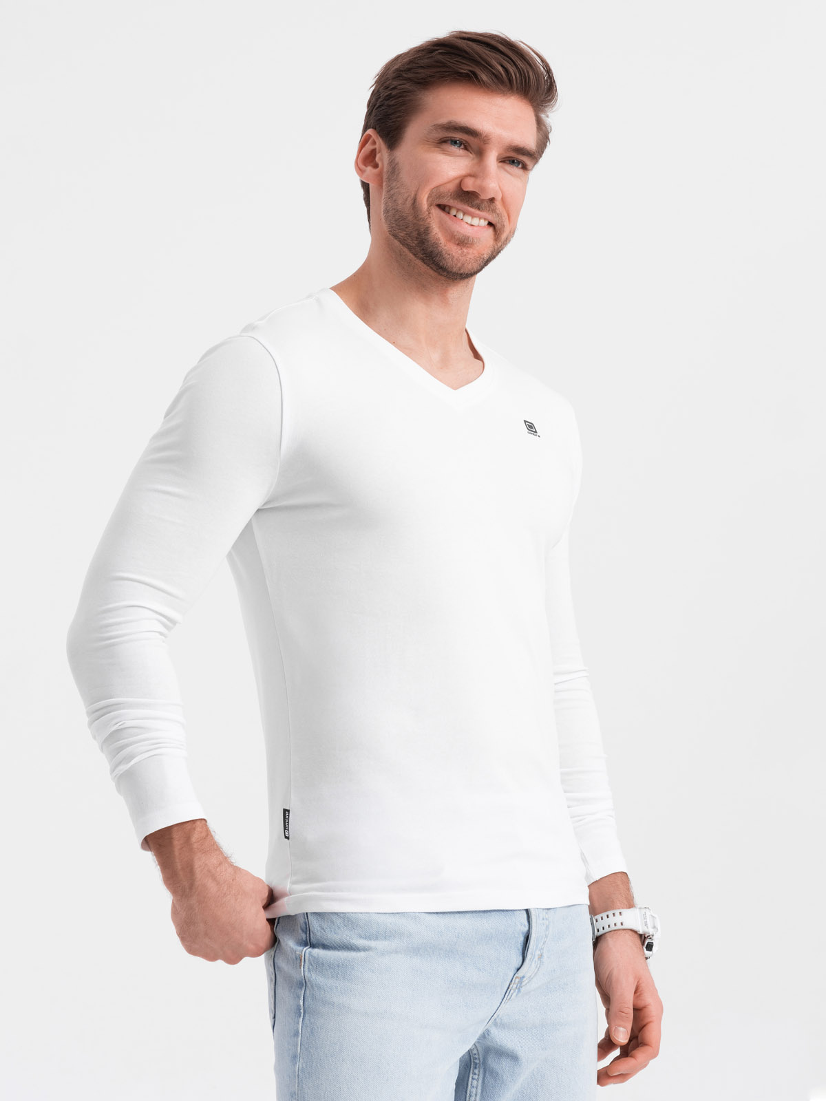 Ombre Set of 2x men's SLIM FIT longsleeve with V neckline and logo
