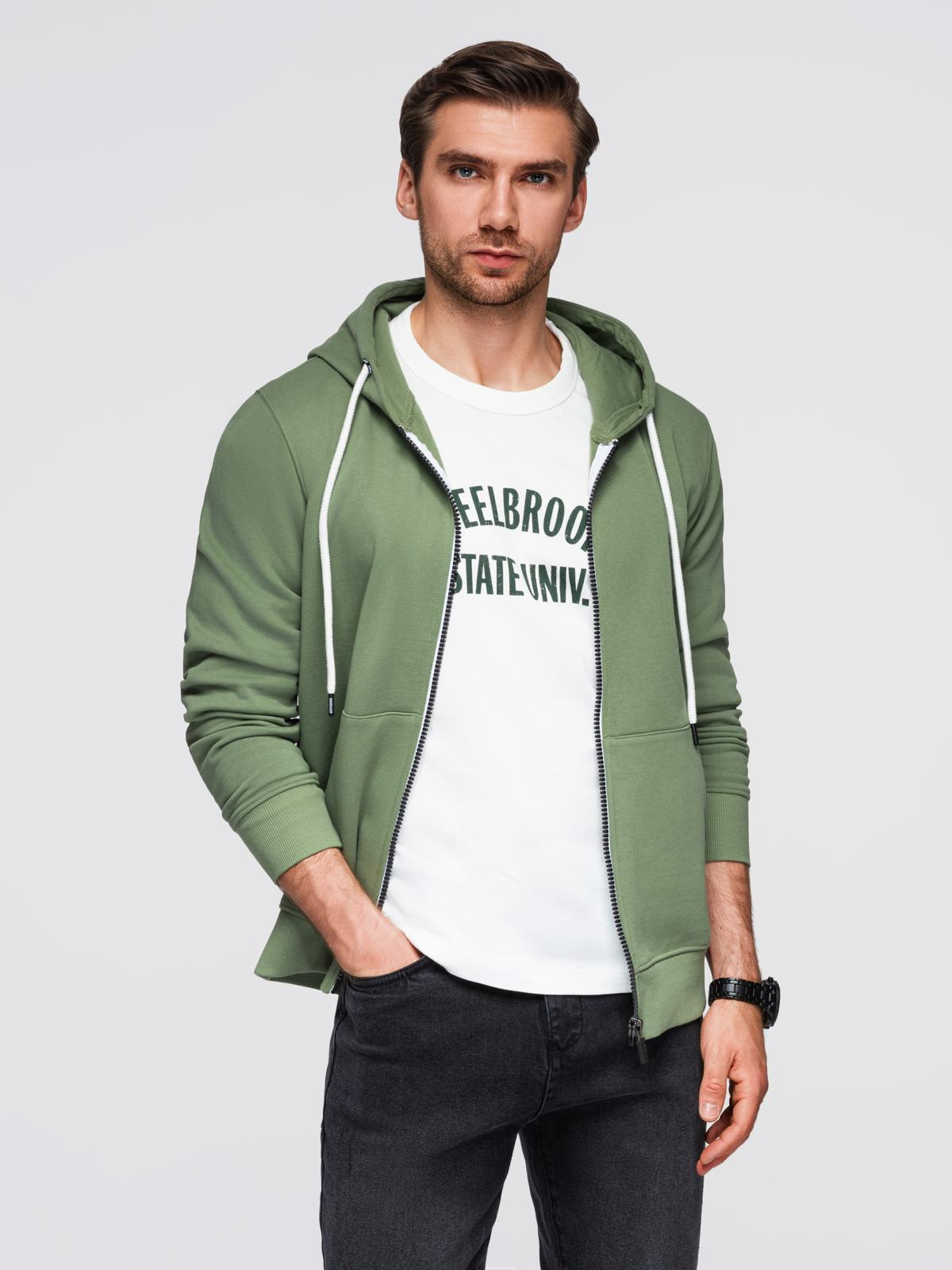 Ombre BASIC men&#039;s unbuttoned hooded sweatshirt - green