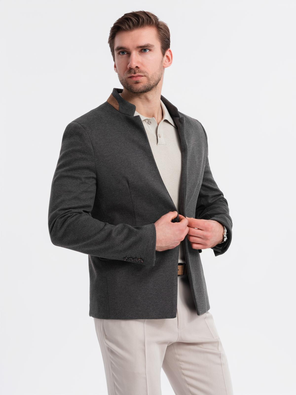 Ombre Men&#039;s melange rayon jacket with stand-up collar - black melange