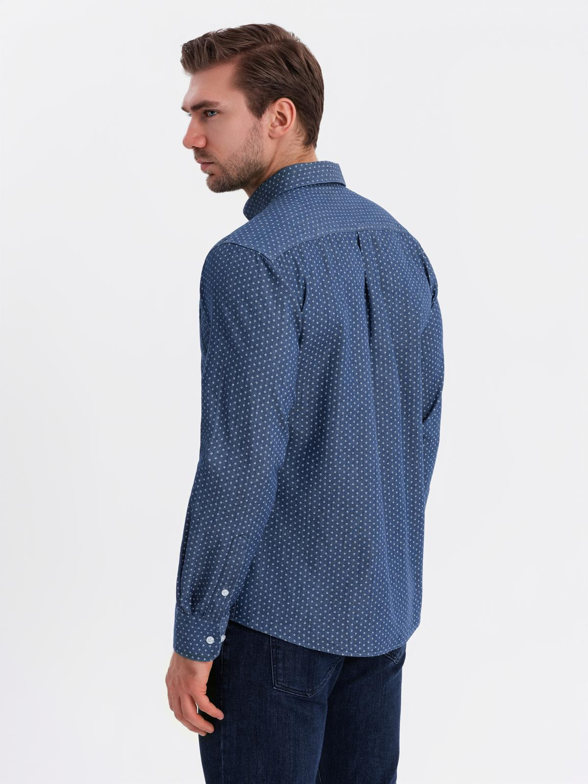 Ombre Men&#039;s patterned thin denim shirt with pocket - blue
