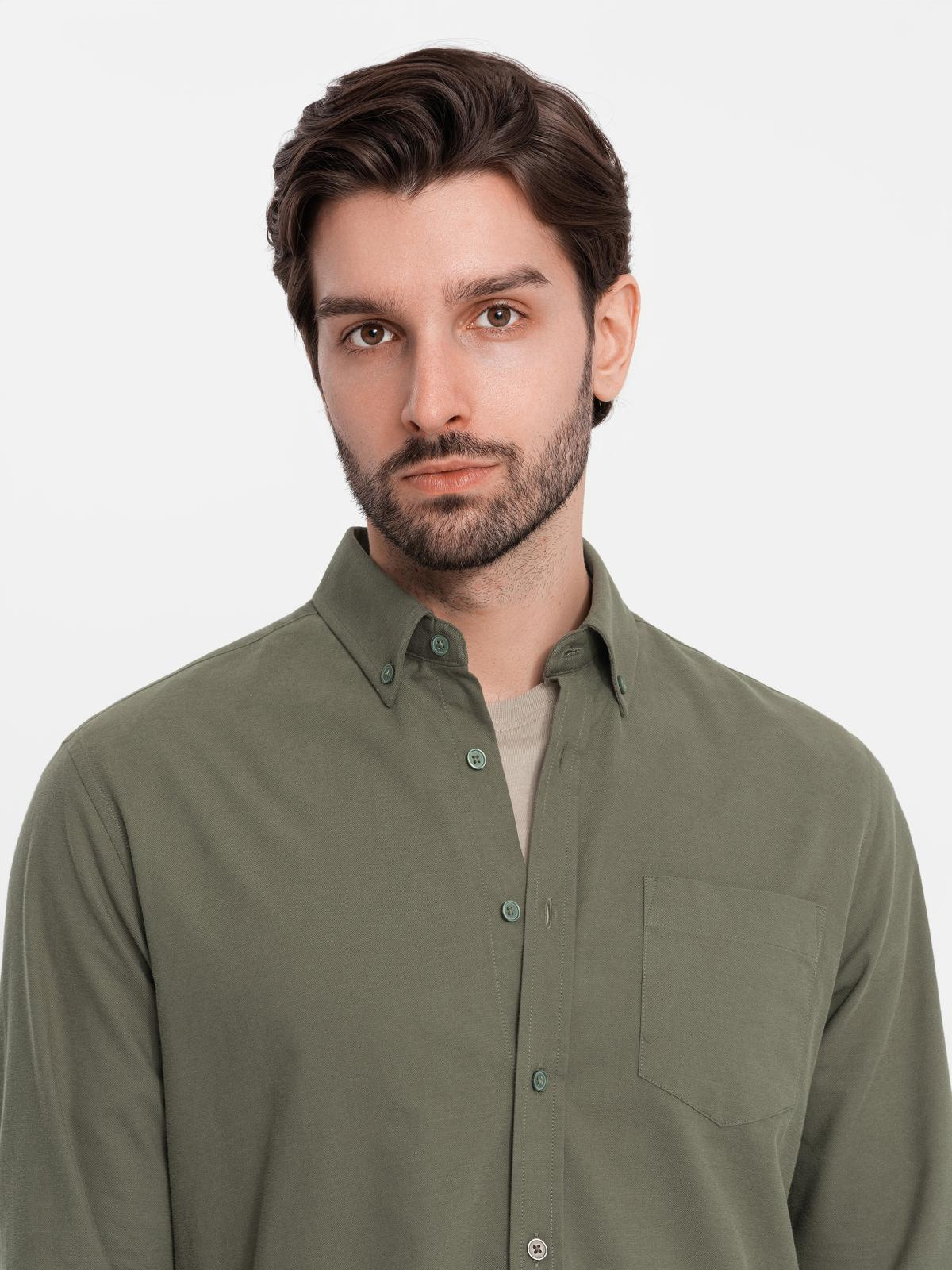 Ombre Men's cotton REGULAR FIT shirt with pocket - khaki