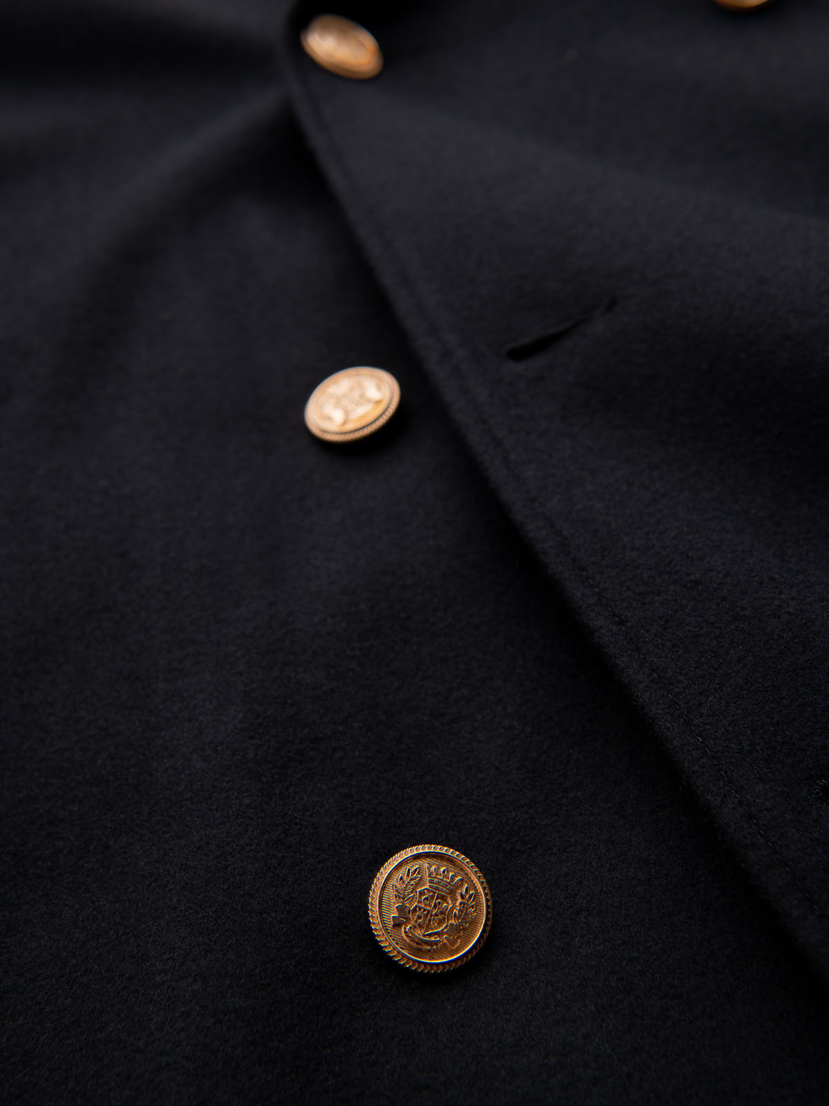 Ombre Men's double-breasted wool coat with decorative appliqués - black