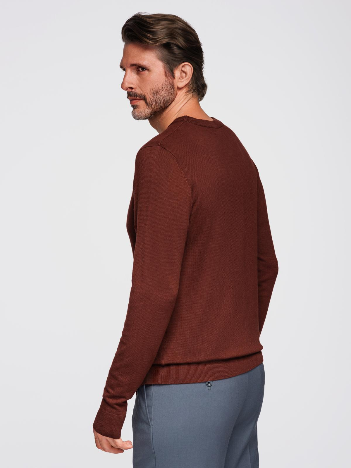 Ombre Men&#039;s sweater with round neckline in stretch knit with classic weave - maroon